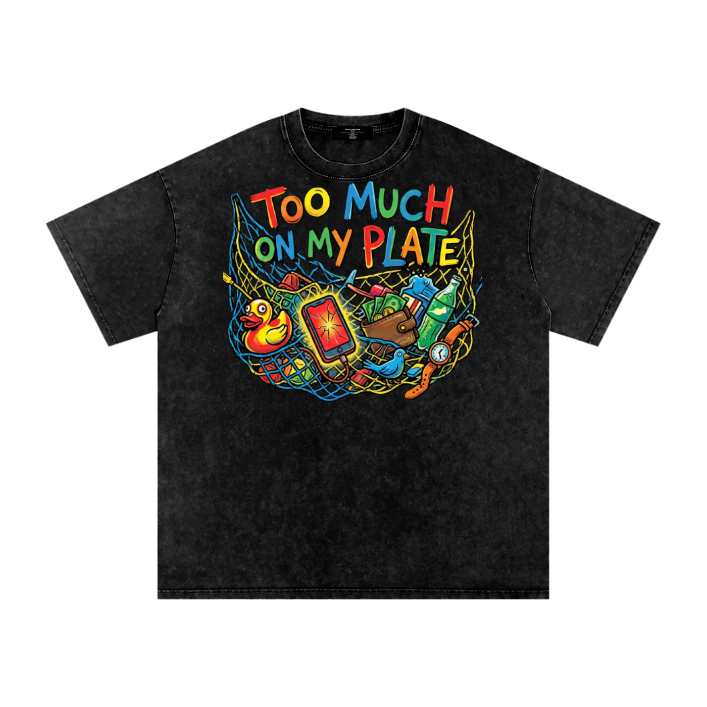 MENS '2 MUCH 2 PLATE' Snow Washed Oversized Cotton TEE