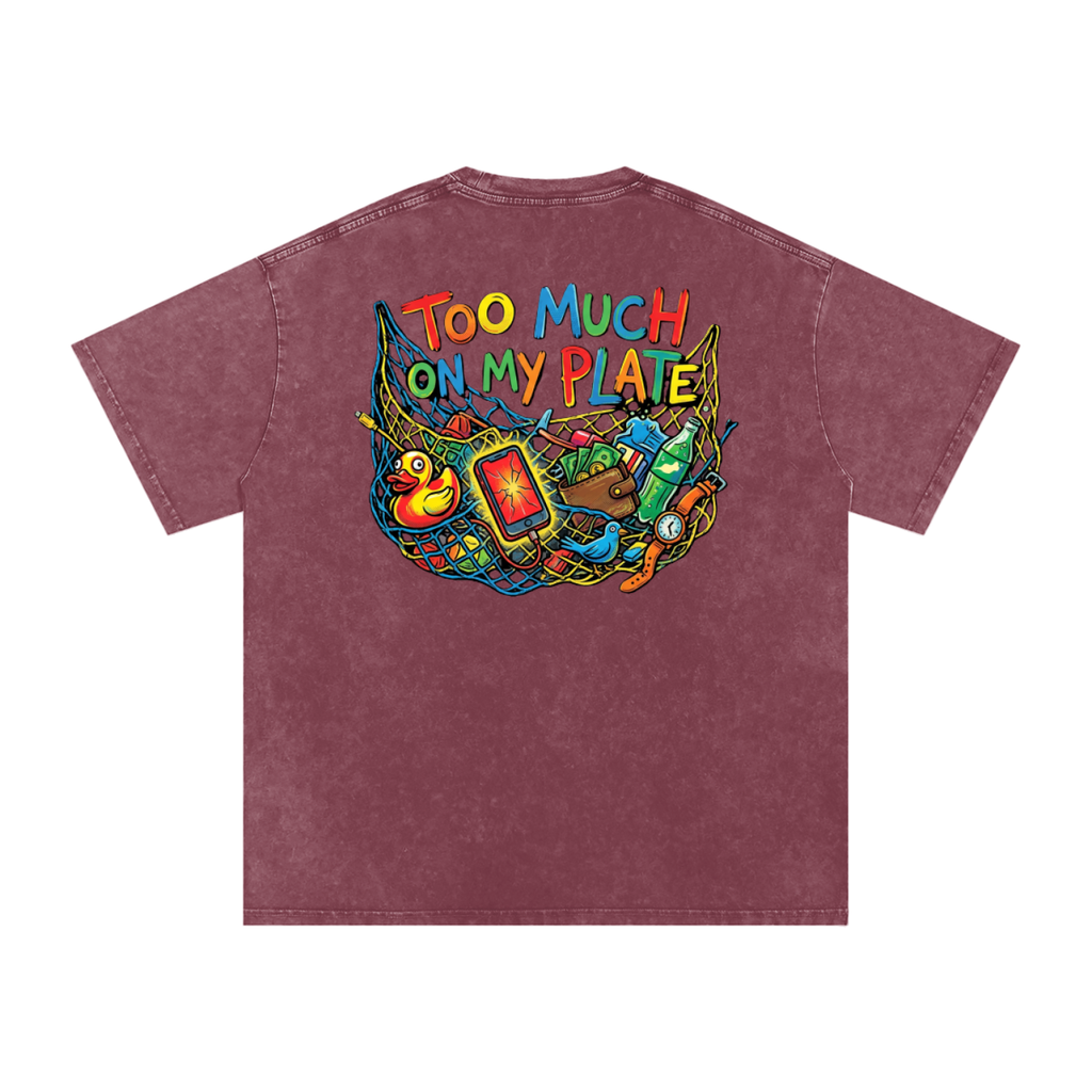MENS '2 MUCH 2 PLATE' Snow Washed Oversized Cotton TEE