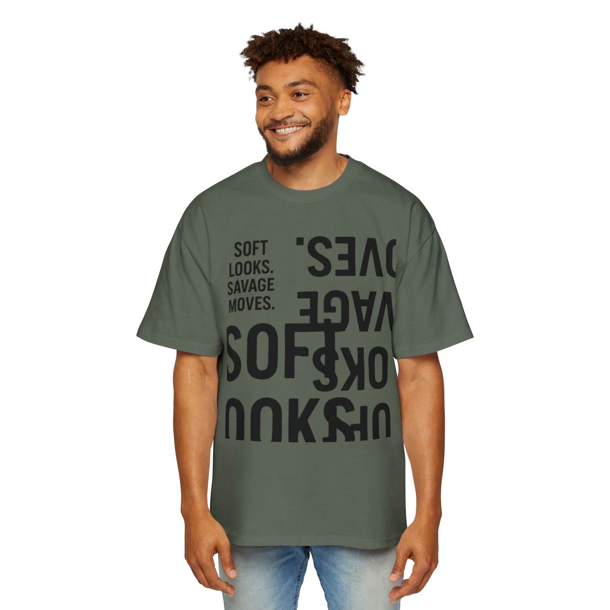 Oversized Graphic Tee — “Soft Looks. Savage Moves.” Bold Typography Shirt