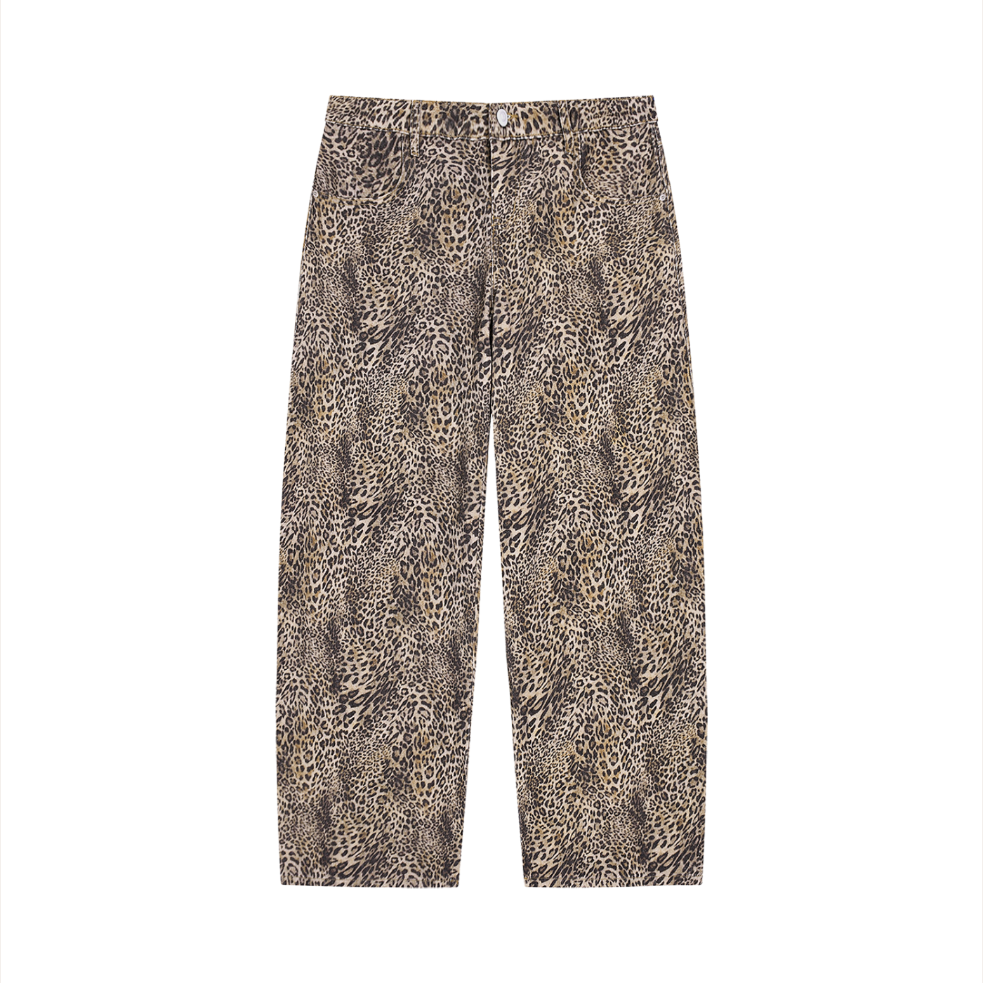 Mens Vintage Wash Leopard Wide Leg Jeans