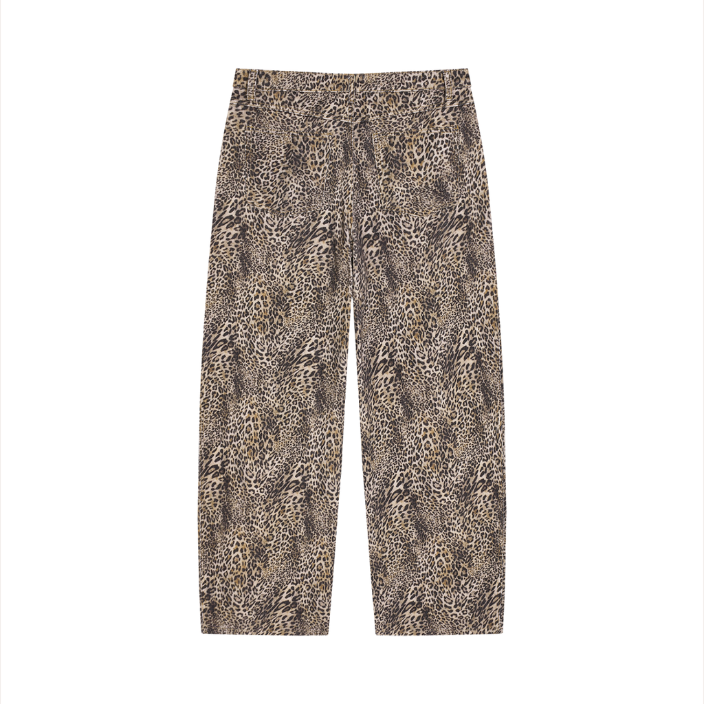 Mens Vintage Wash Leopard Wide Leg Jeans