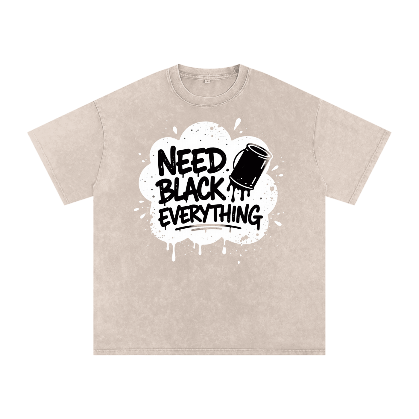 MENS 'NEED  BLACK EVERYTHING 'Snow Washed Oversized Cotton TEE