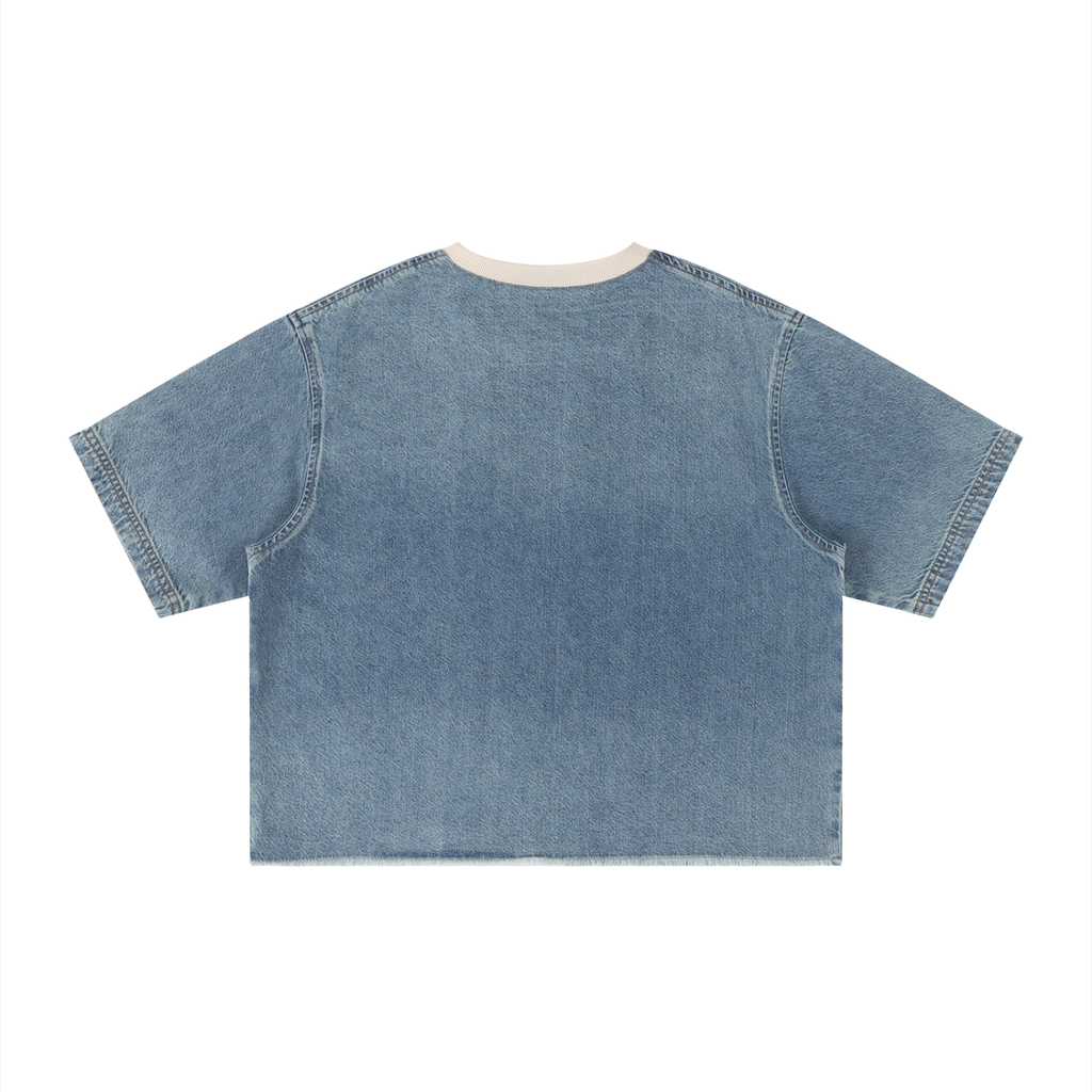 Mens 'EXPECTATIONS' Vintage Wash Boxy Raw Hem Denim Tee