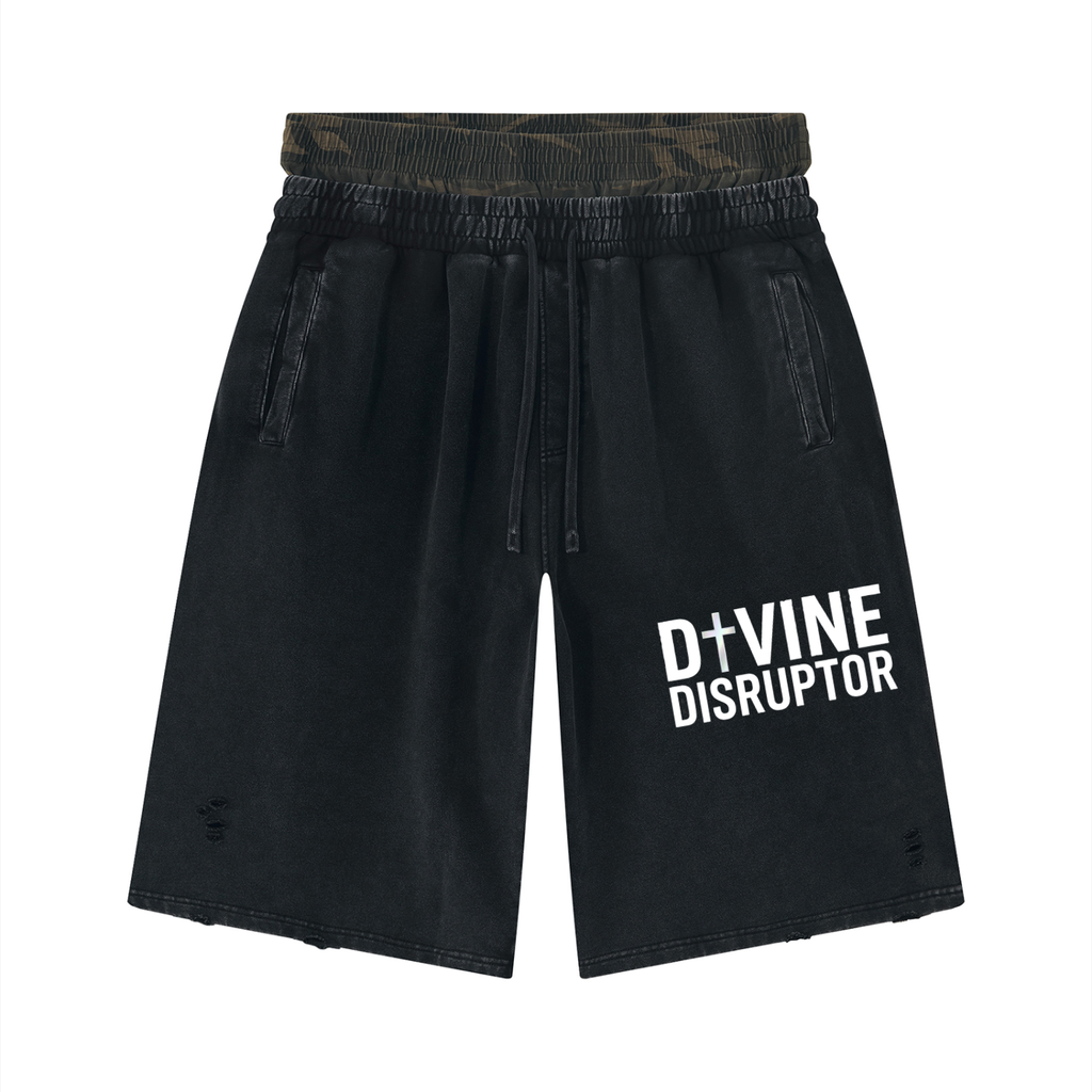 MENS  'DIVINE DISRPUPTOR ' Vintage Wash Distressed Wide Leg Shorts