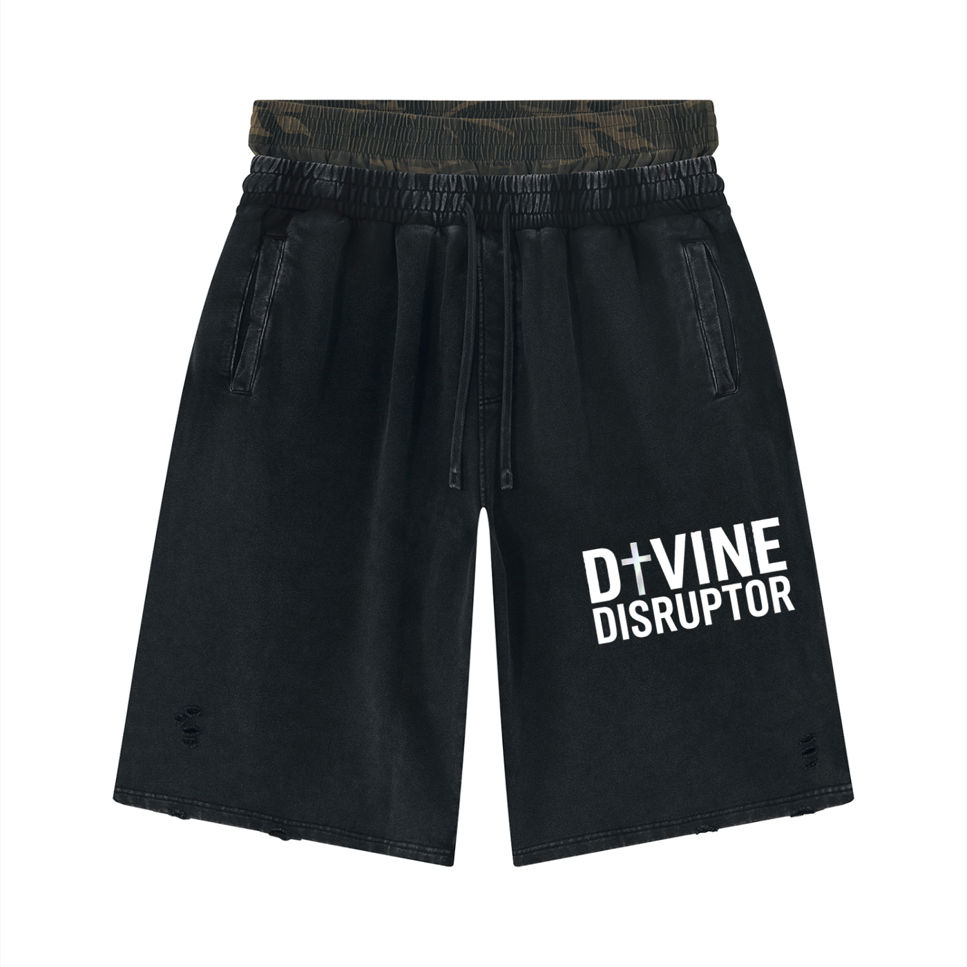 MENS  'DIVINE DISRPUPTOR ' Vintage Wash Distressed Wide Leg Shorts