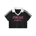 Womens 'ETHICALLY PROFANE' Contrast Collar Striped Cropped Jersey