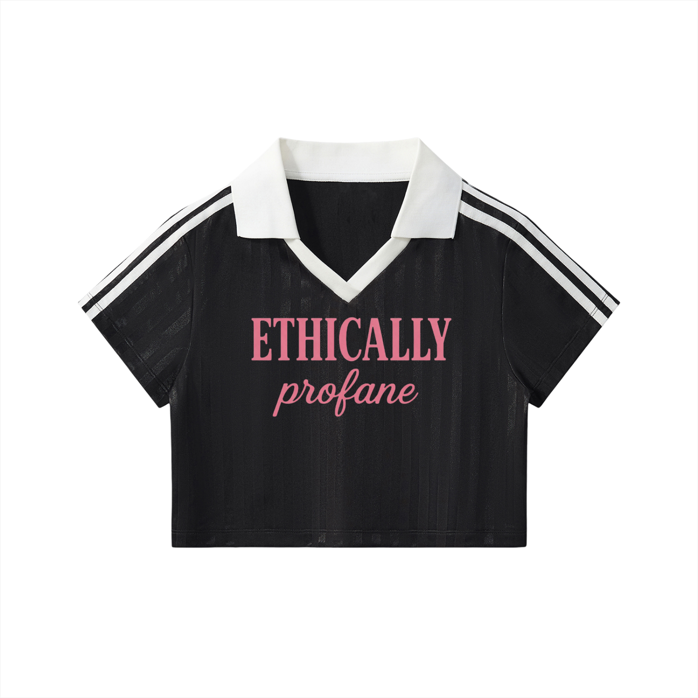 Womens 'ETHICALLY PROFANE' Contrast Collar Striped Cropped Jersey