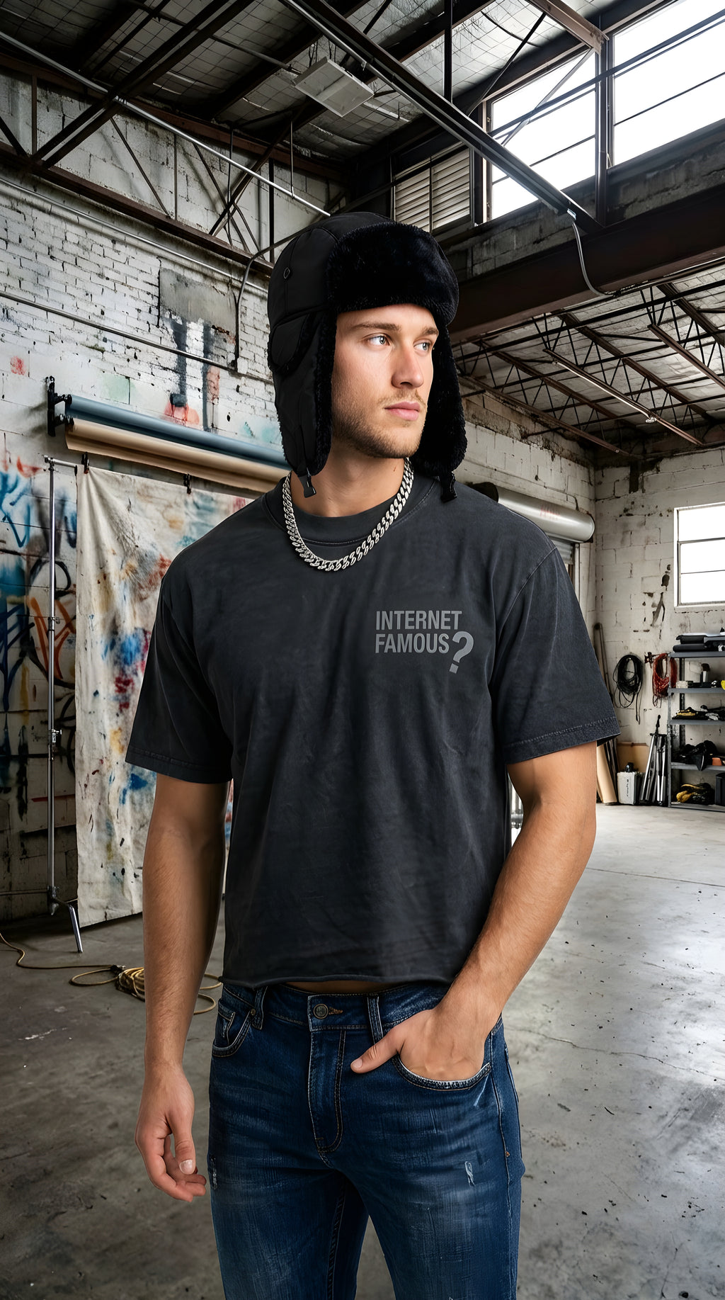 Mens 'INTERNET FAMOUS' Vintage Wash Cotton T-Shirt