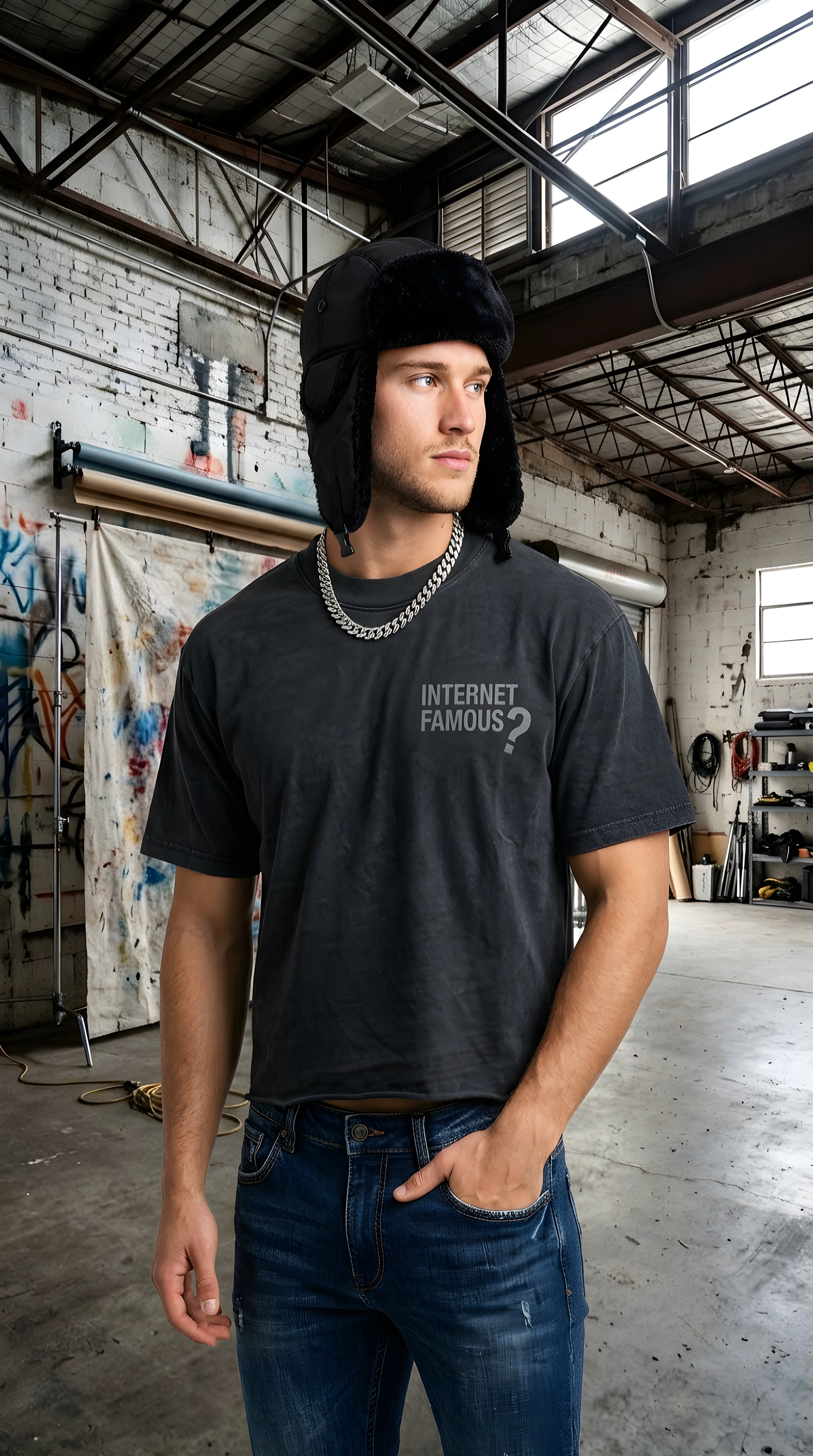 Mens 'INTERNET FAMOUS' Vintage Wash Cotton T-Shirt