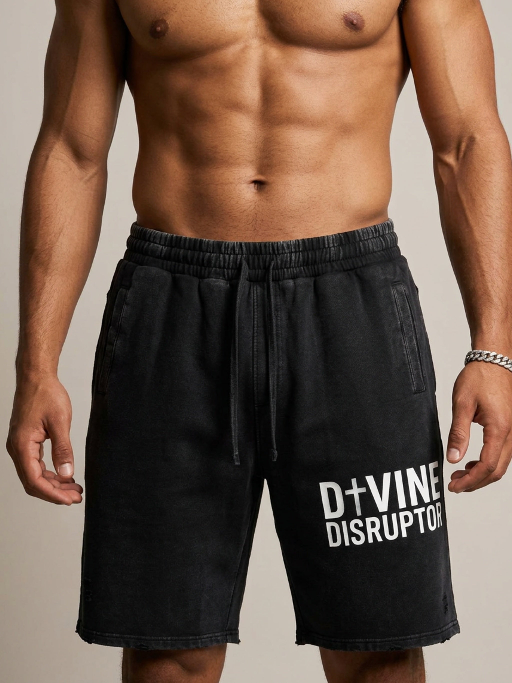 MENS 'DIVINE DISRUPTOR'  Vintage Wash Distressed Wide Leg Shorts