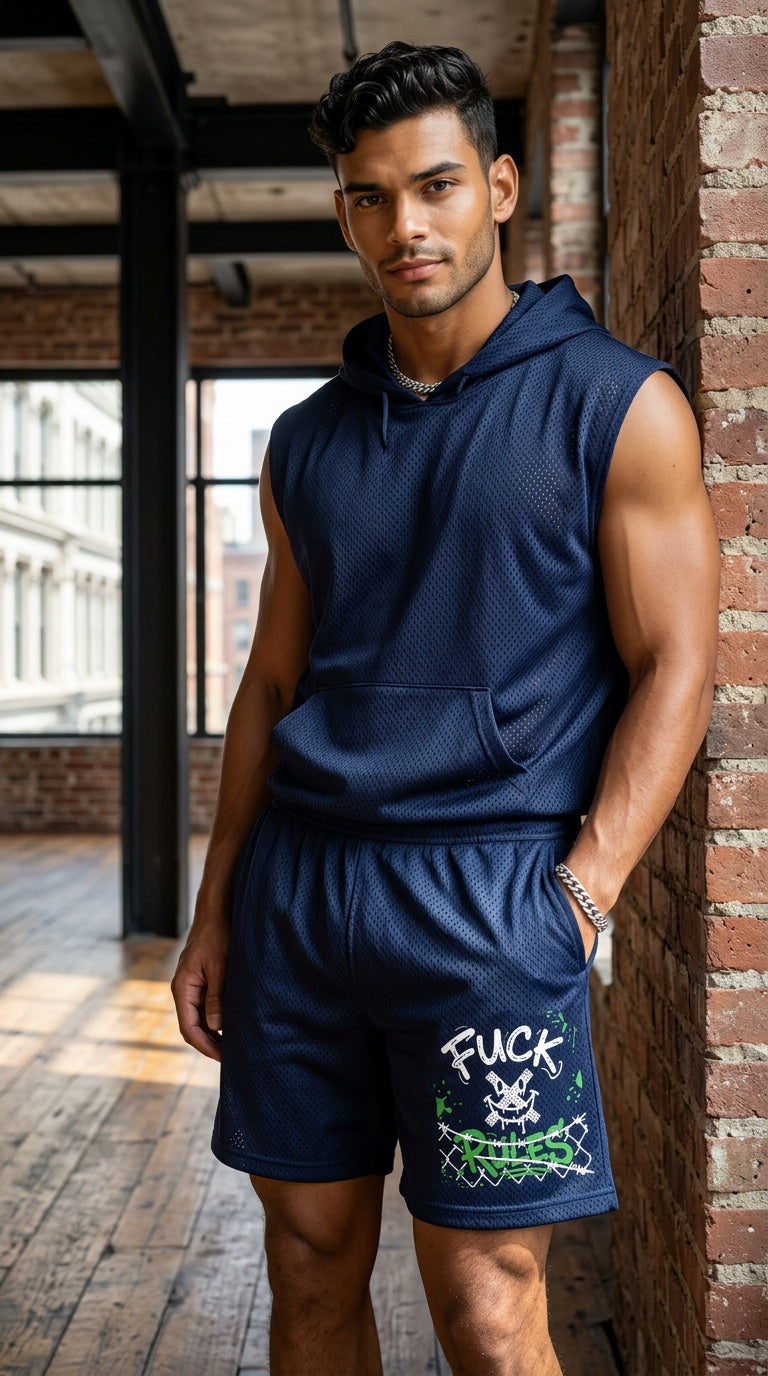 MENS ' FUCK RULES '  Mesh Basketball Shorts