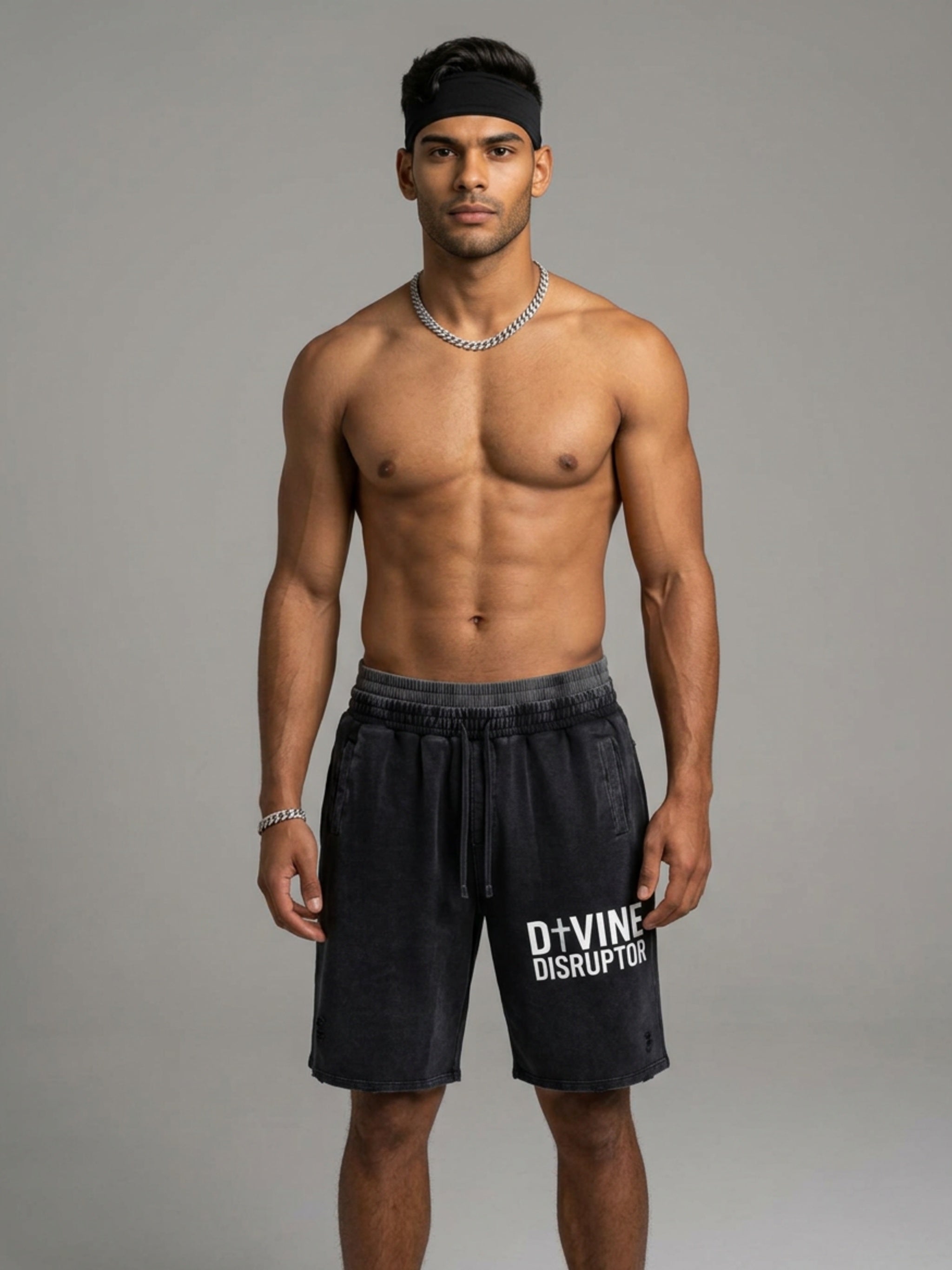 MENS 'DIVINE DISRUPTOR'  Vintage Wash Distressed Wide Leg Shorts