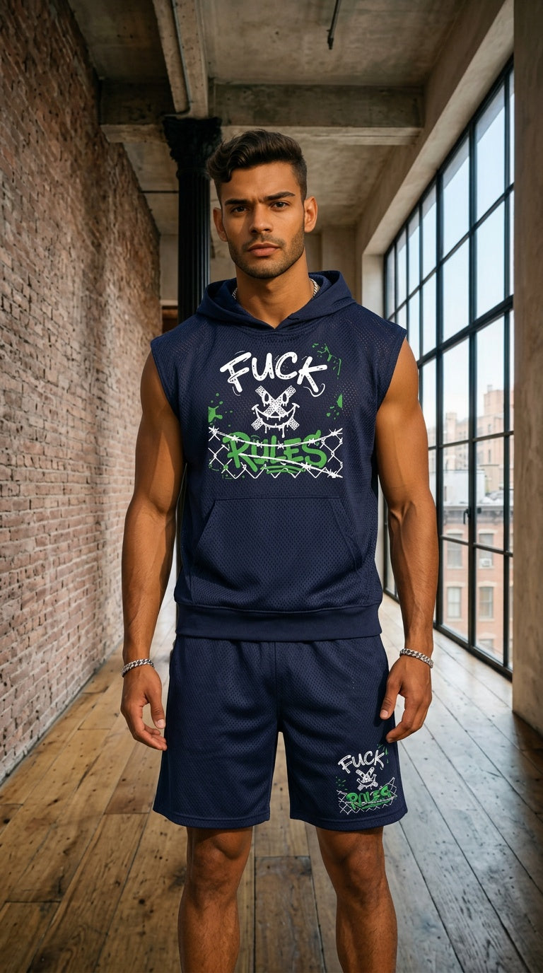 MENS ' FUCK RULES '  Mesh Basketball Shorts