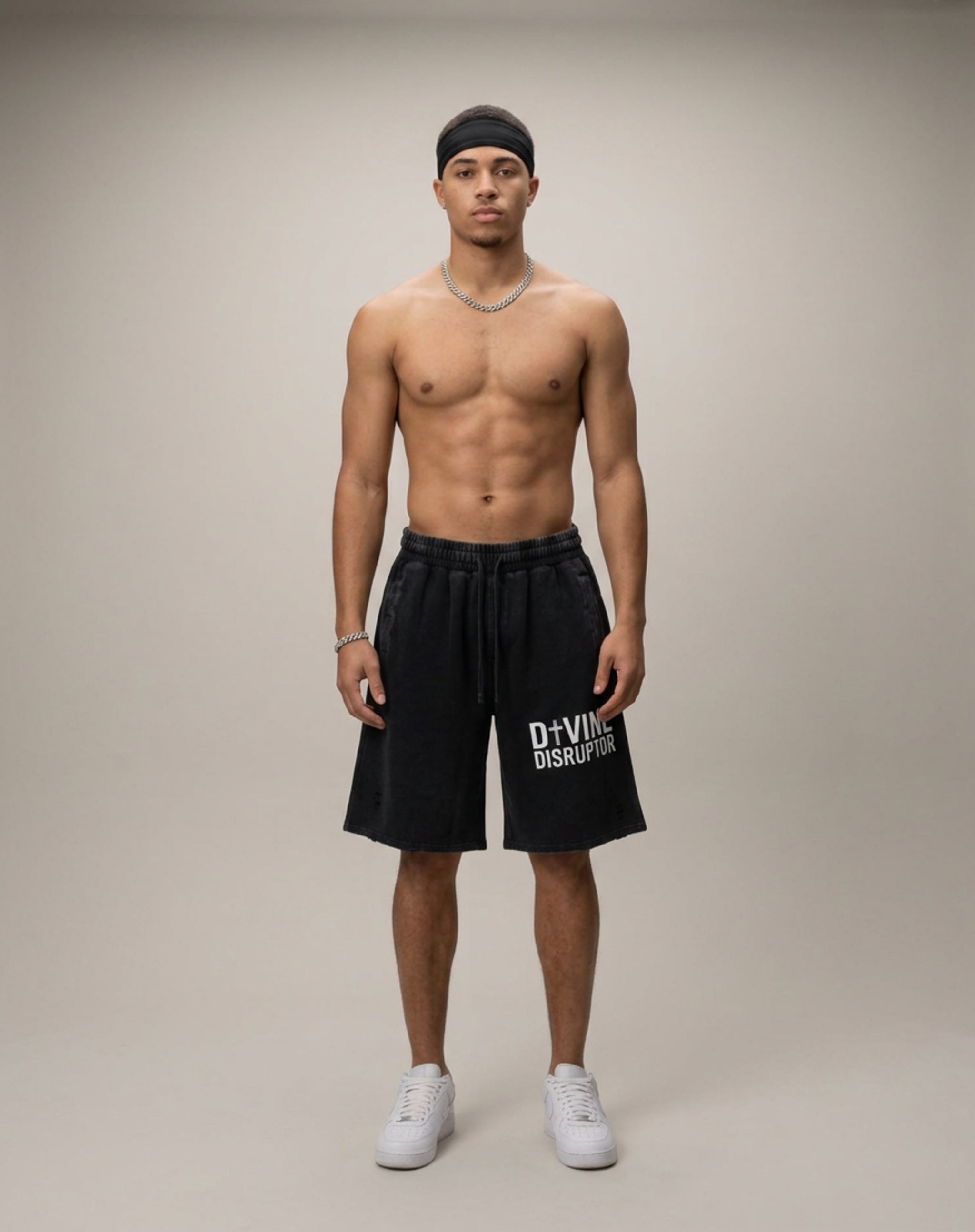 MENS 'DIVINE DISRUPTOR'  Vintage Wash Distressed Wide Leg Shorts