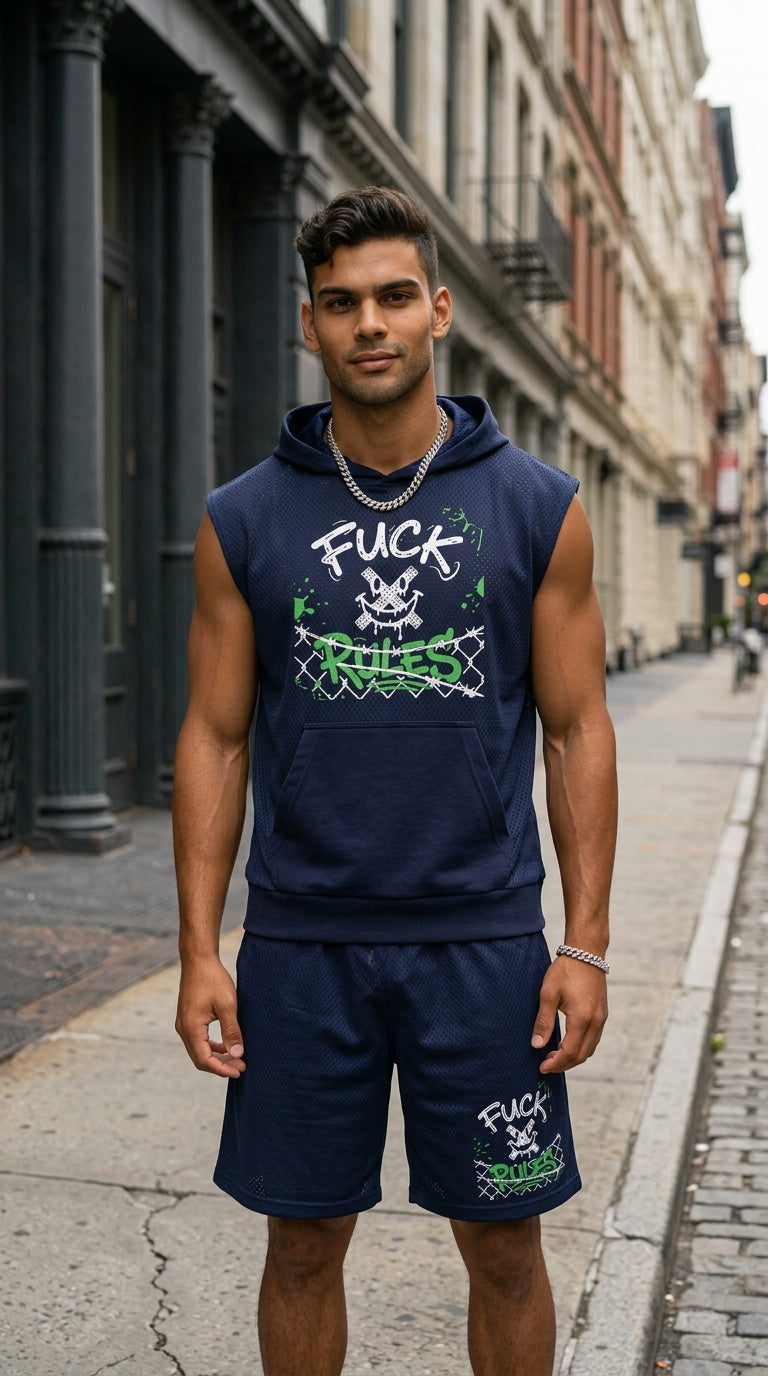 MENS ' FUCK RULES '  Mesh Basketball Shorts