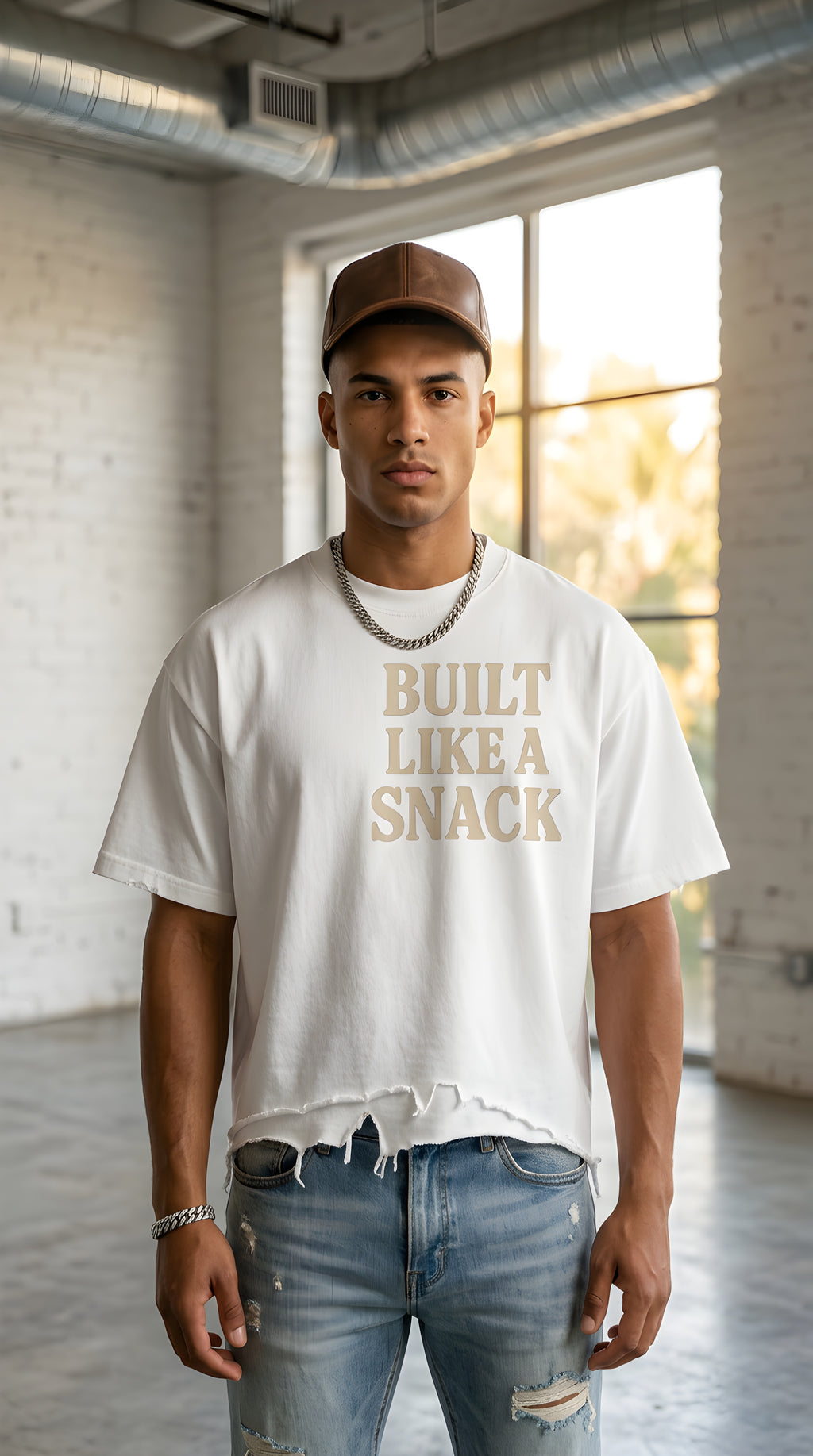 Mens 'LIKE A SNACK' Vintage Wash Boxy Distressed Hem Tee