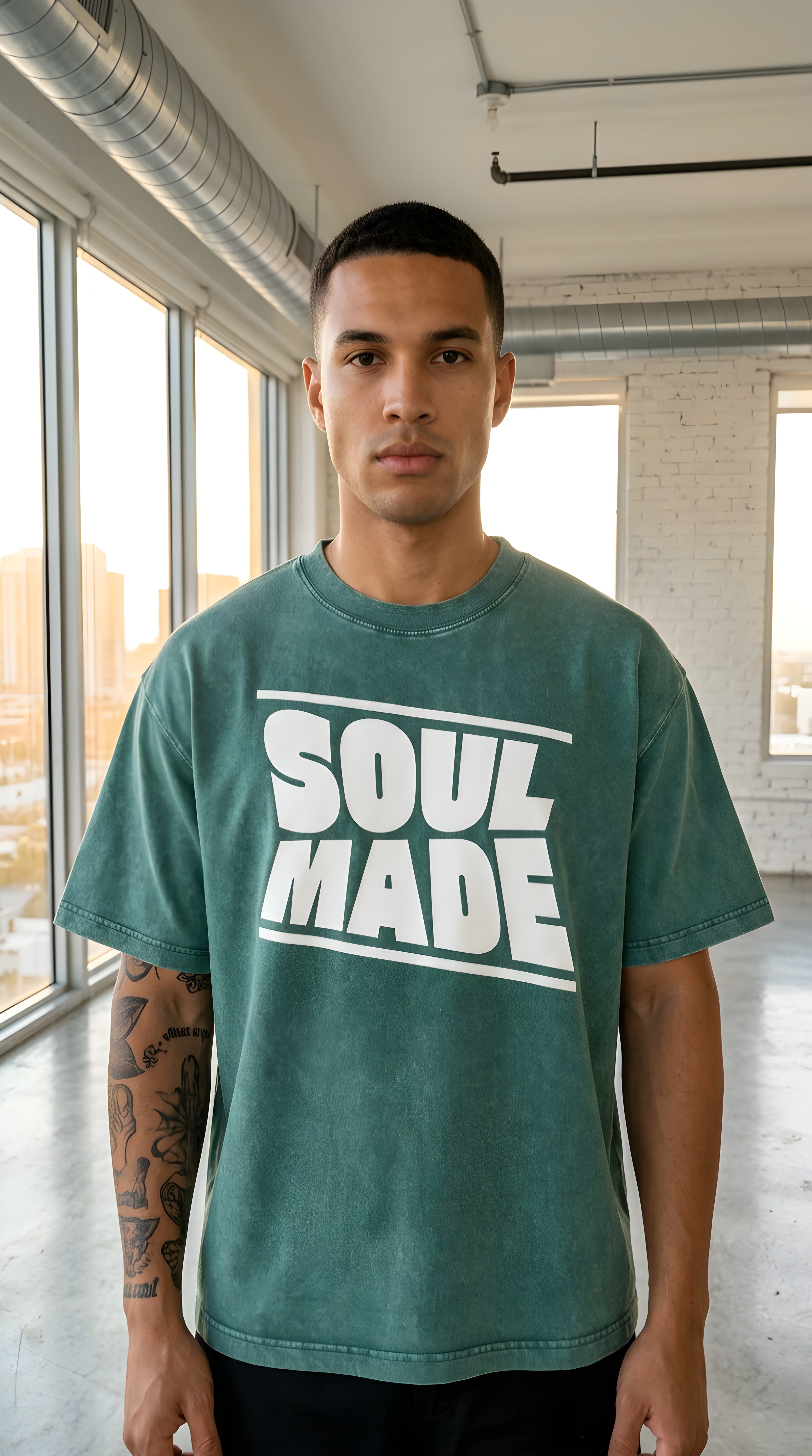 Mens 'SOUL MADE" Mineral Wash Boxy Cotton Tee