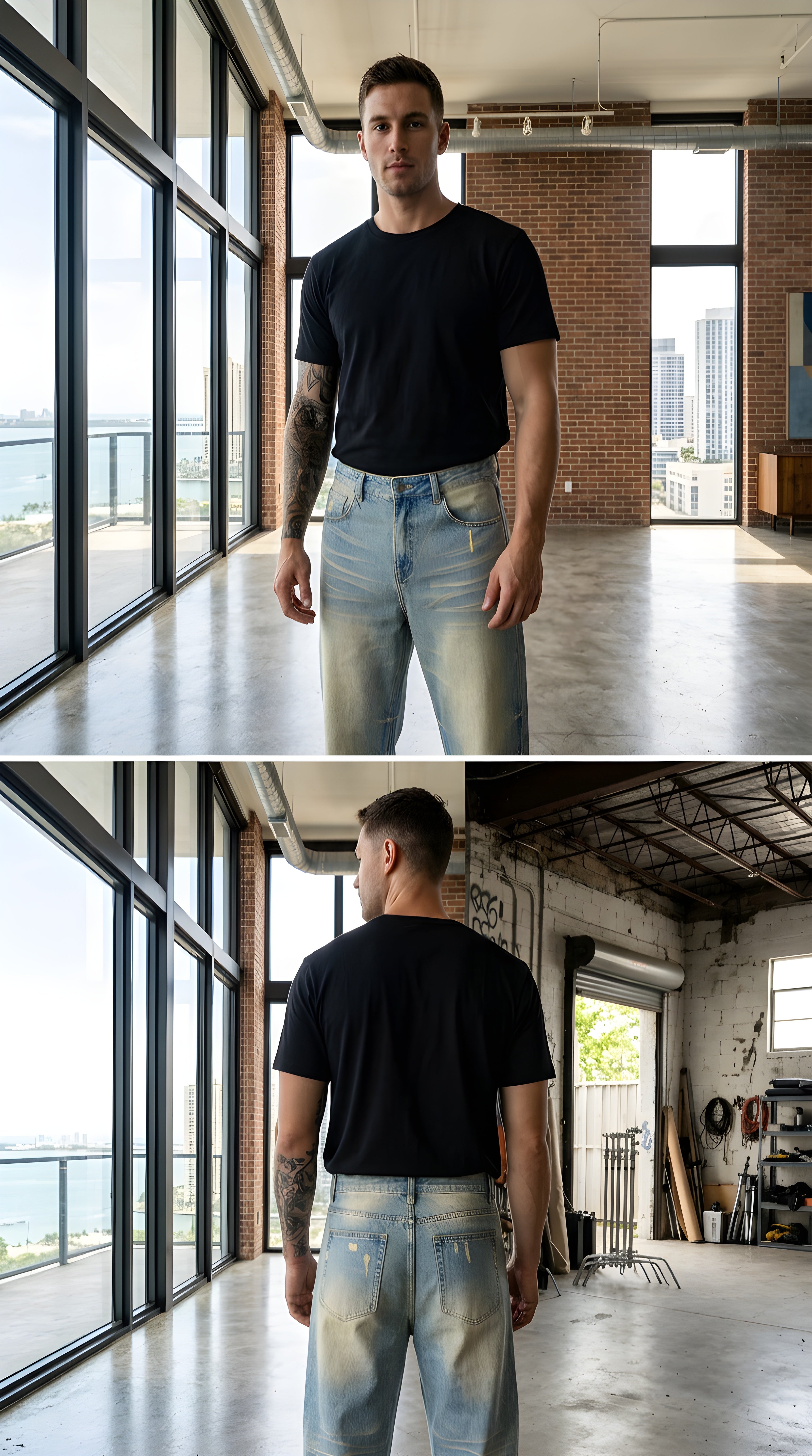 Sun Fade Raw Hem Denim Jeans