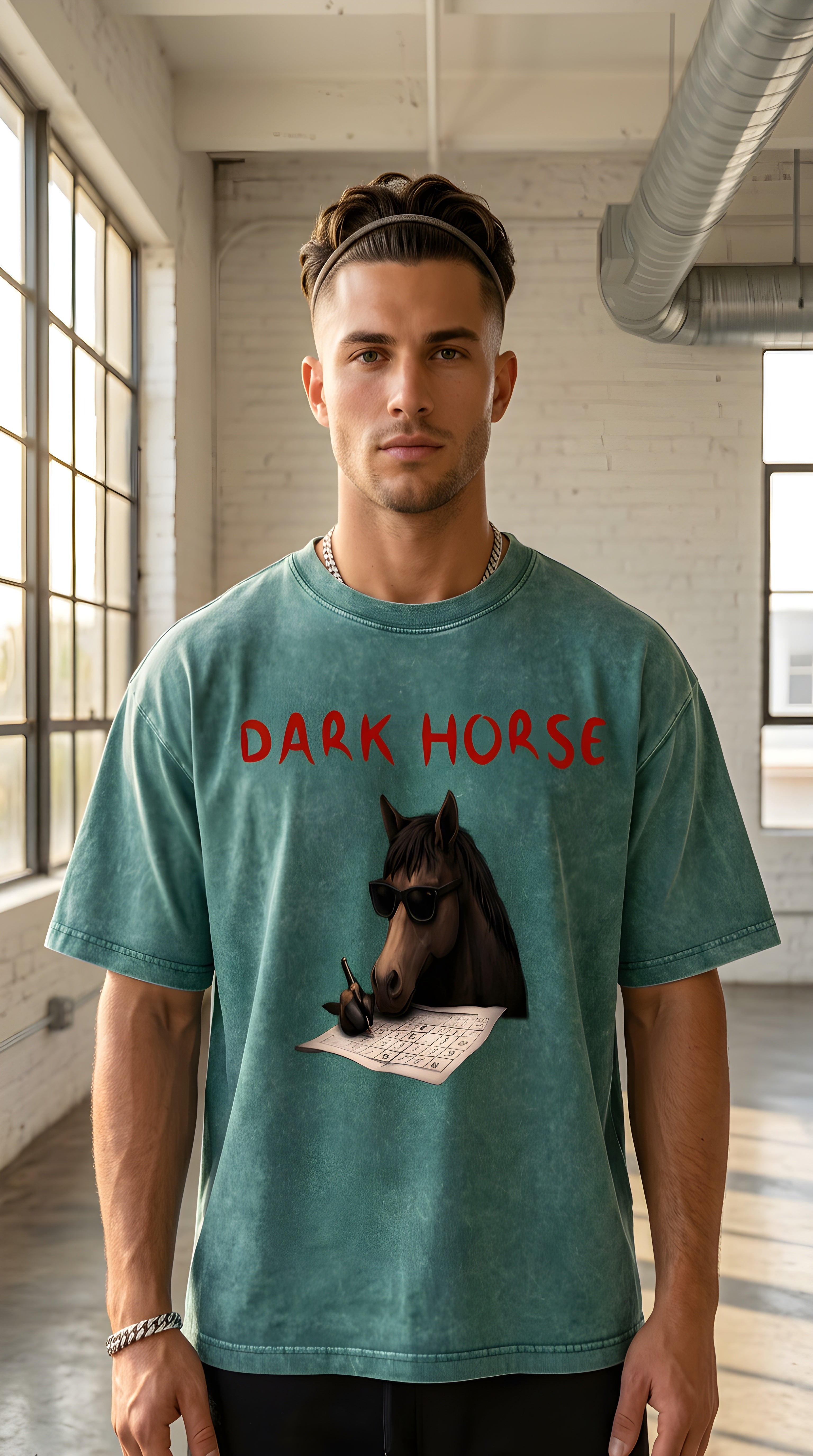 Mens 'DARK HORSE" Mineral Wash Boxy Cotton Tee