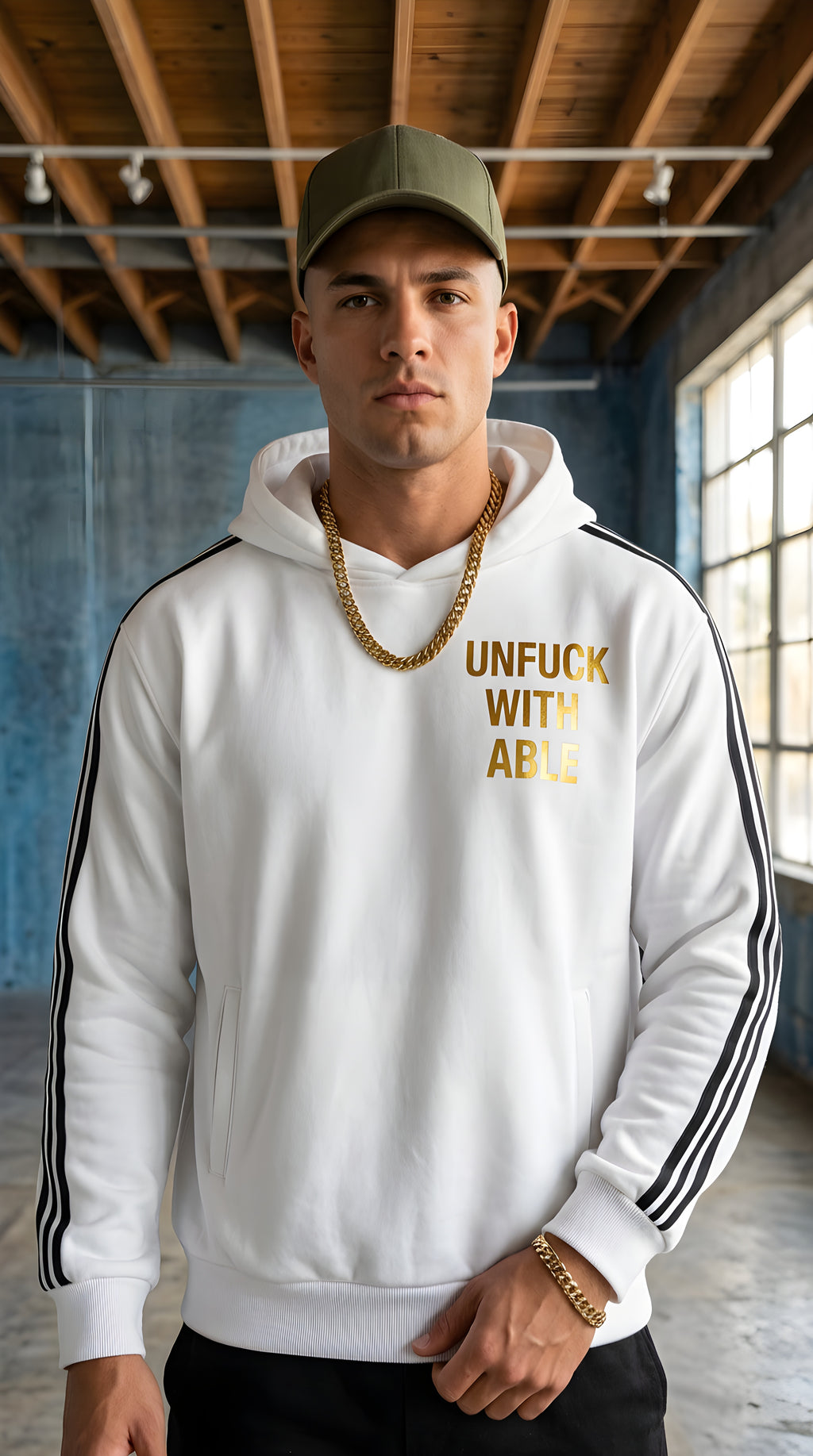 MENS 'UNFUCKWITHABLE' Side Stripe Drop-Shoulder Hoodie