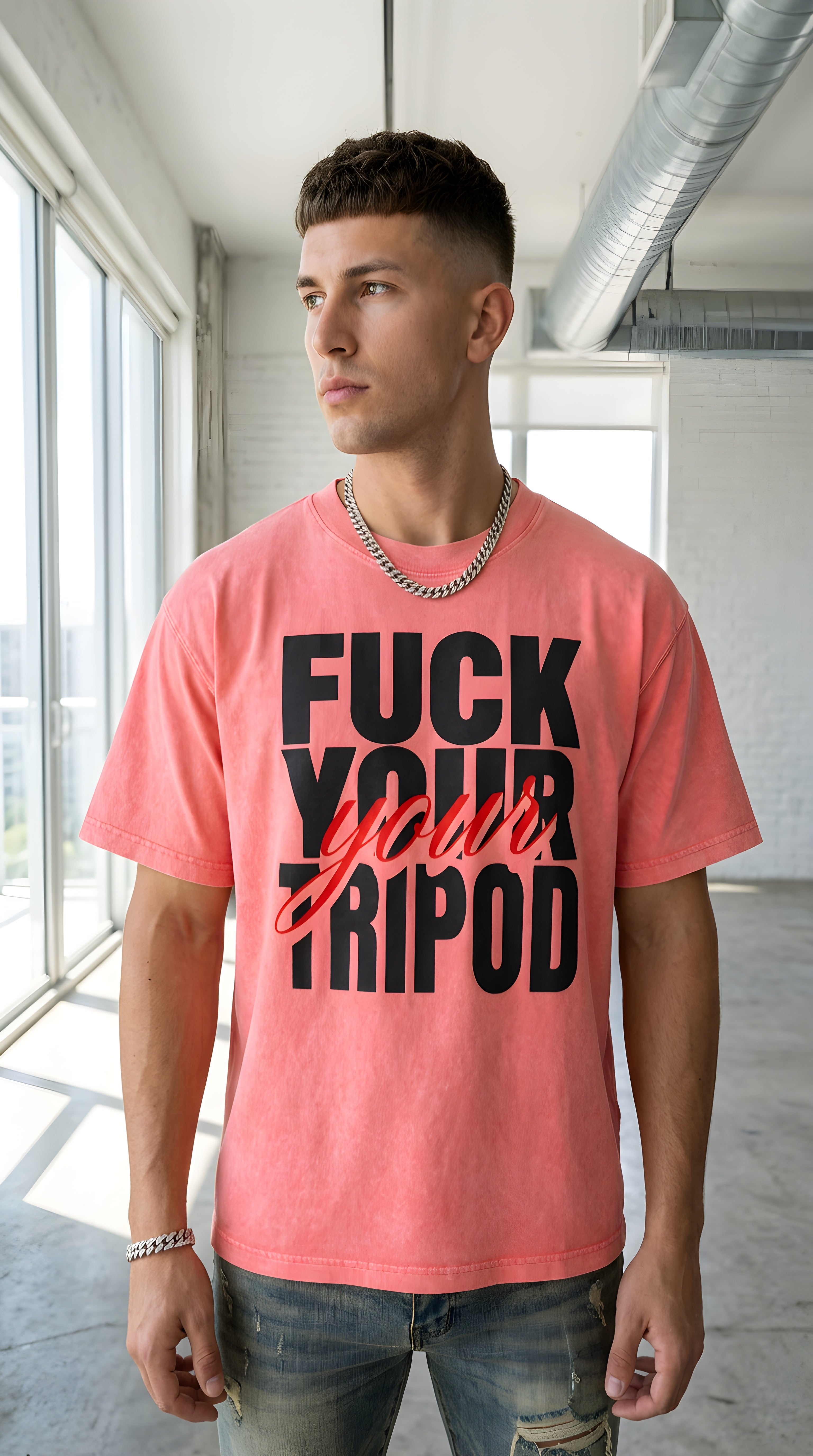 MENS 'FUCK YOUR TRIPOD' Miniral Wash Boxy Cotton T-Shirt