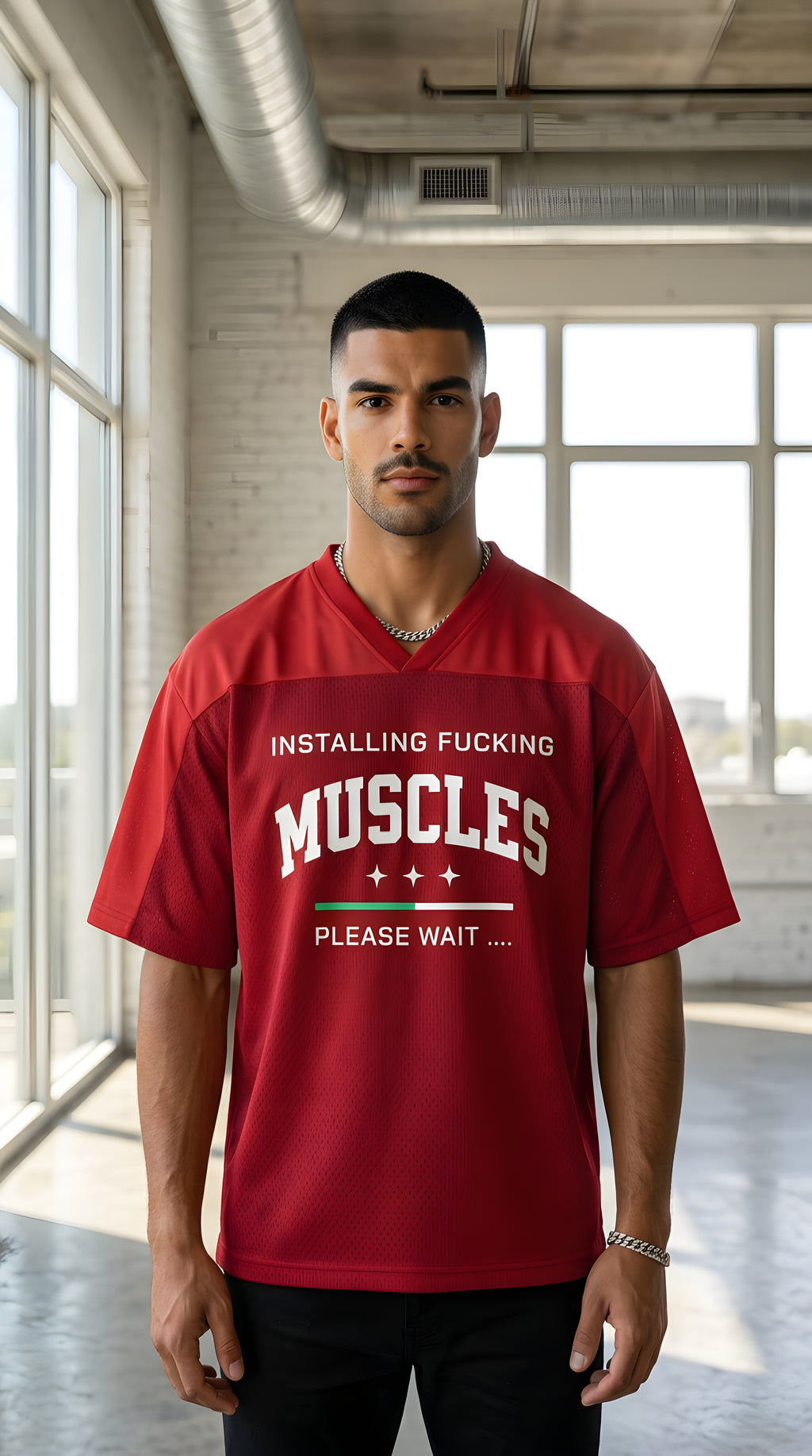 Mens MUSCLES  Oversized Mesh V-Neck Soccer Jersey
