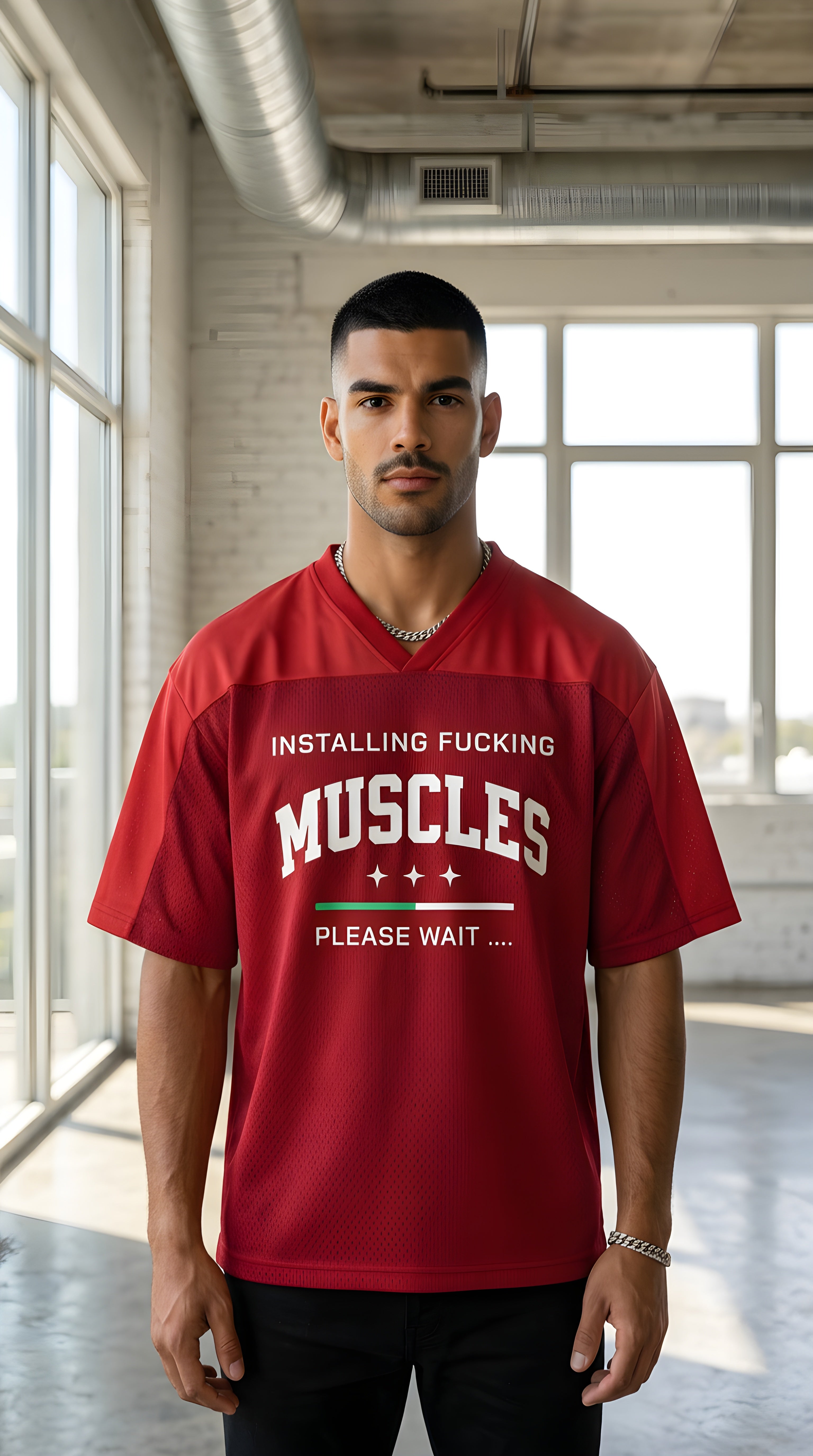 Mens MUSCLES  Oversized Mesh V-Neck Soccer Jersey