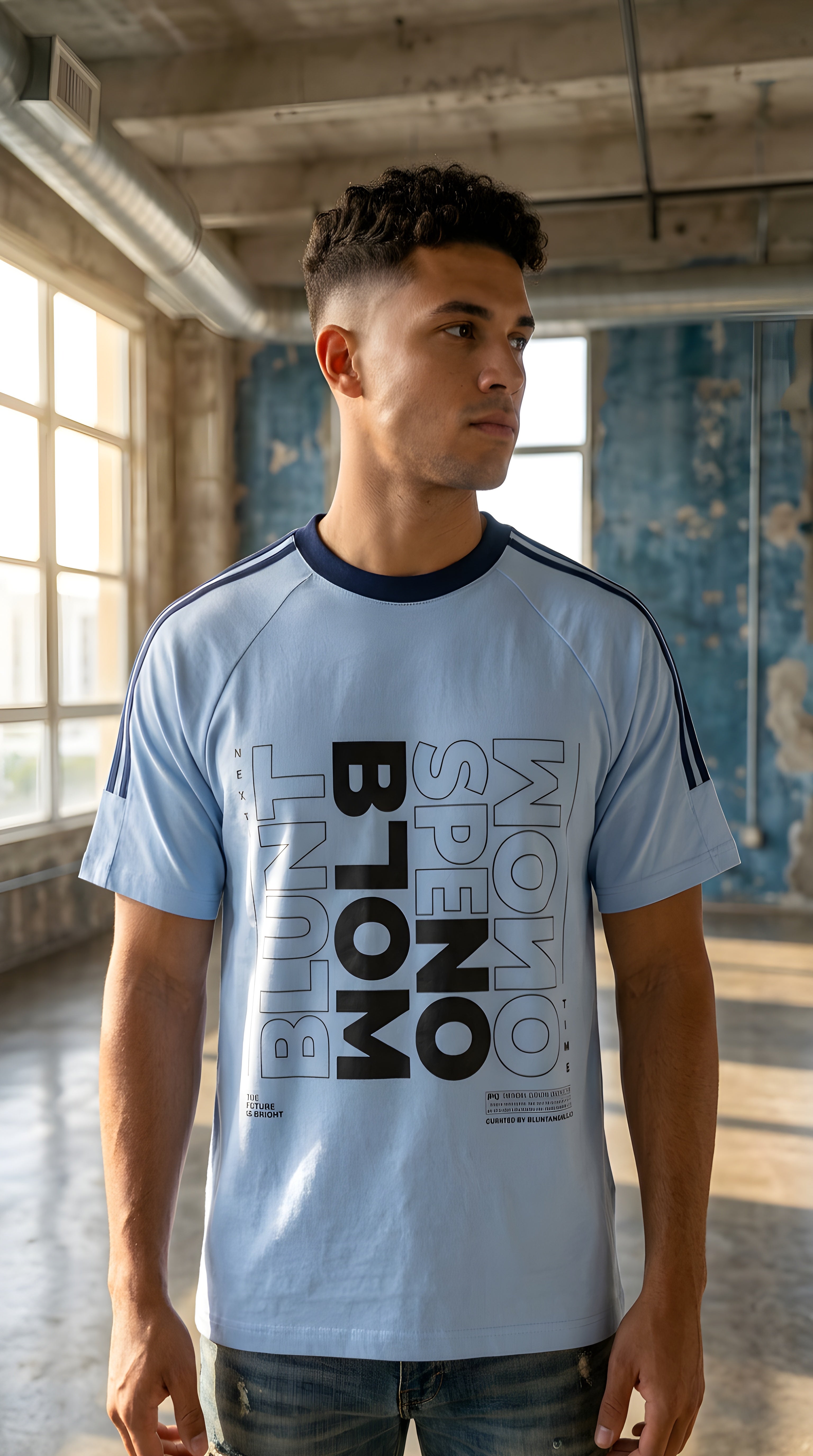 Mens 'BLOOM' Contrast Tape Crewneck Cotton Tee