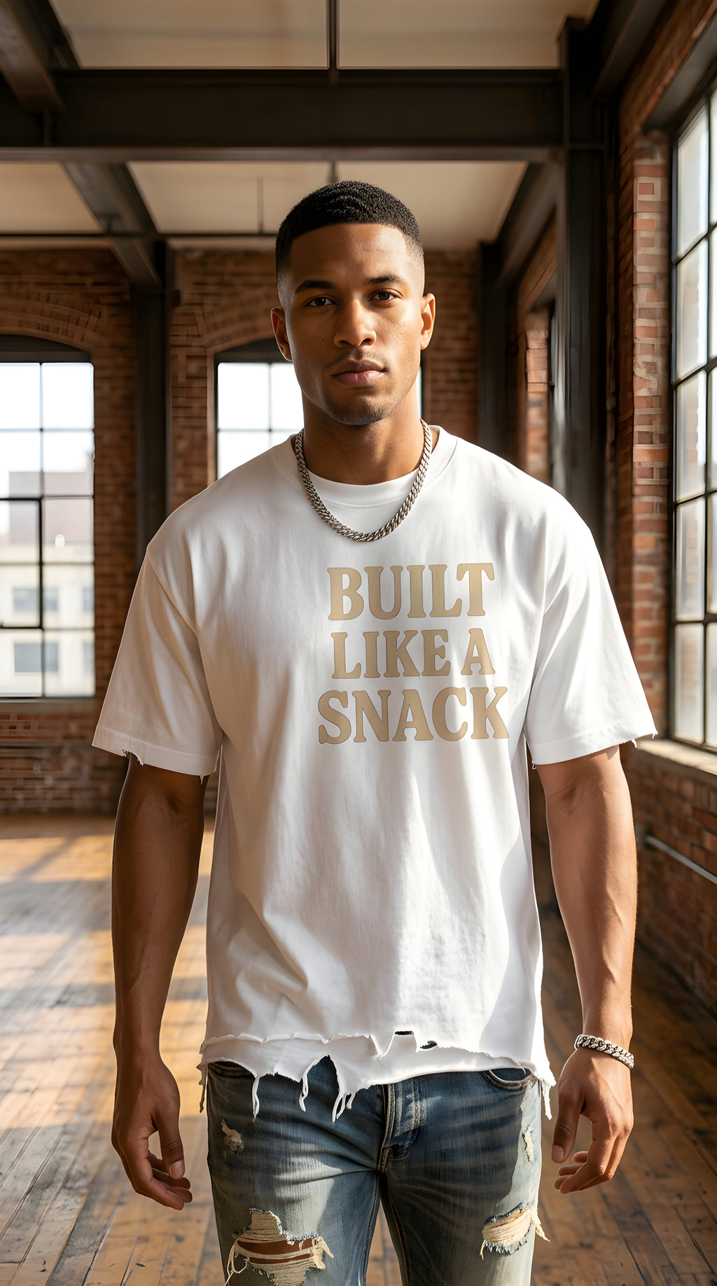 Mens 'LIKE A SNACK' Vintage Wash Boxy Distressed Hem Tee