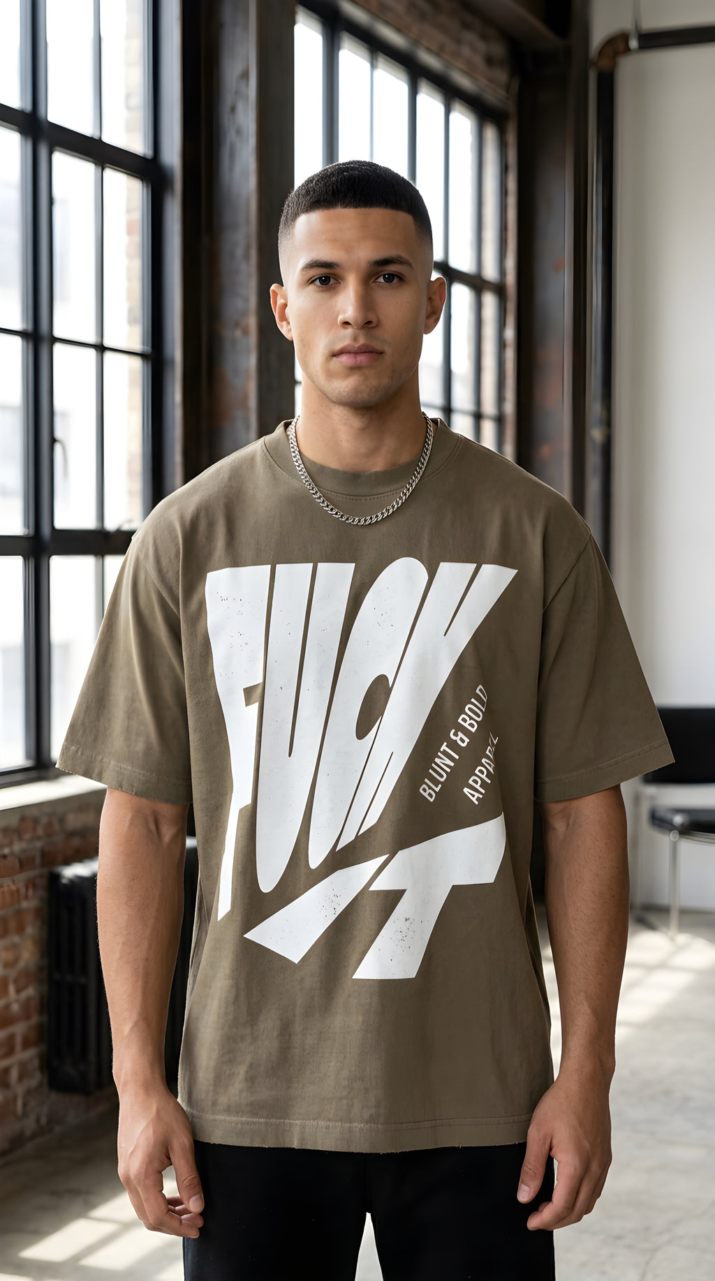Mens 'FUCK IT' Heavyweight Vintage Washed Frayed Tee