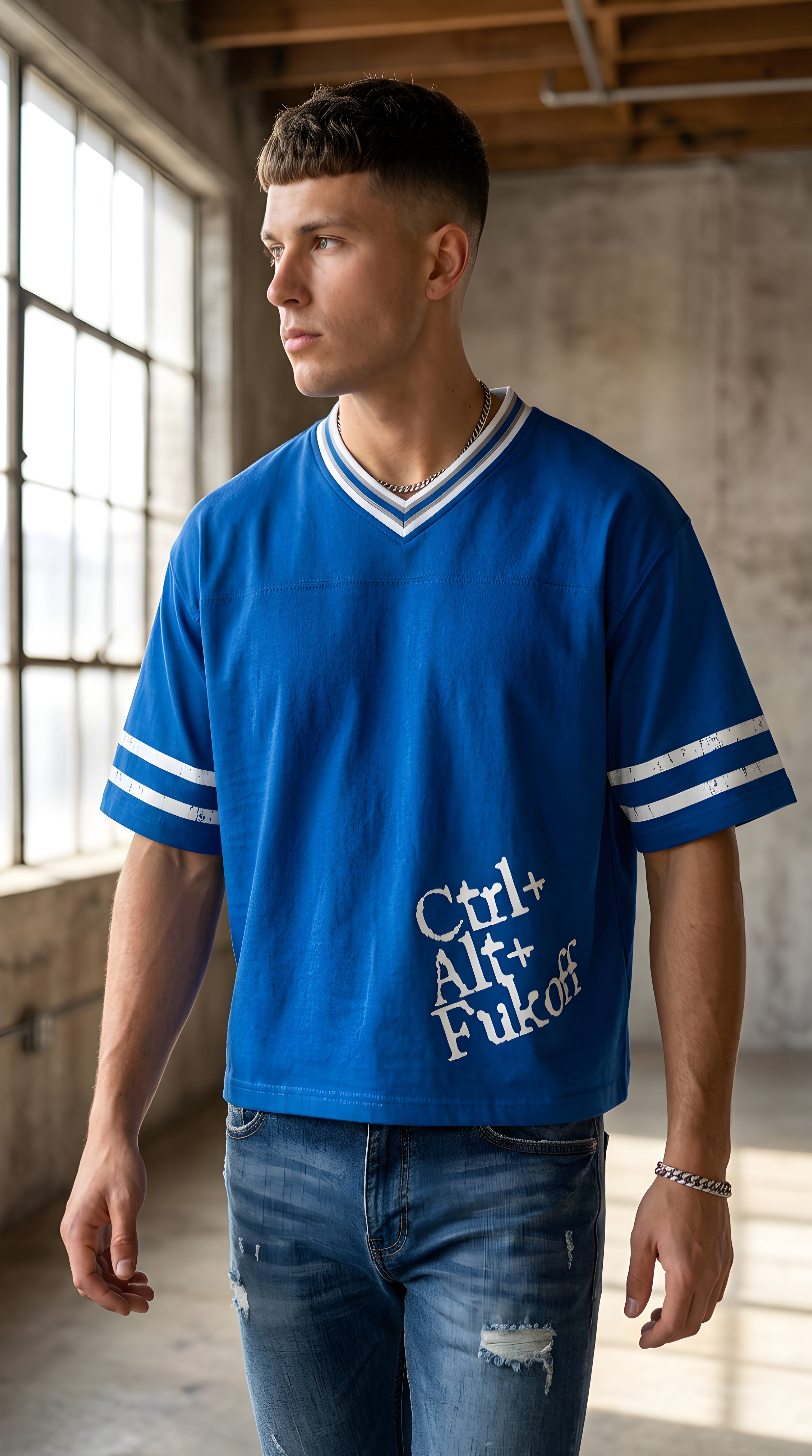 MENS CTRLALT FUKOF' Unisex Boxy Striped Soccer Jersey