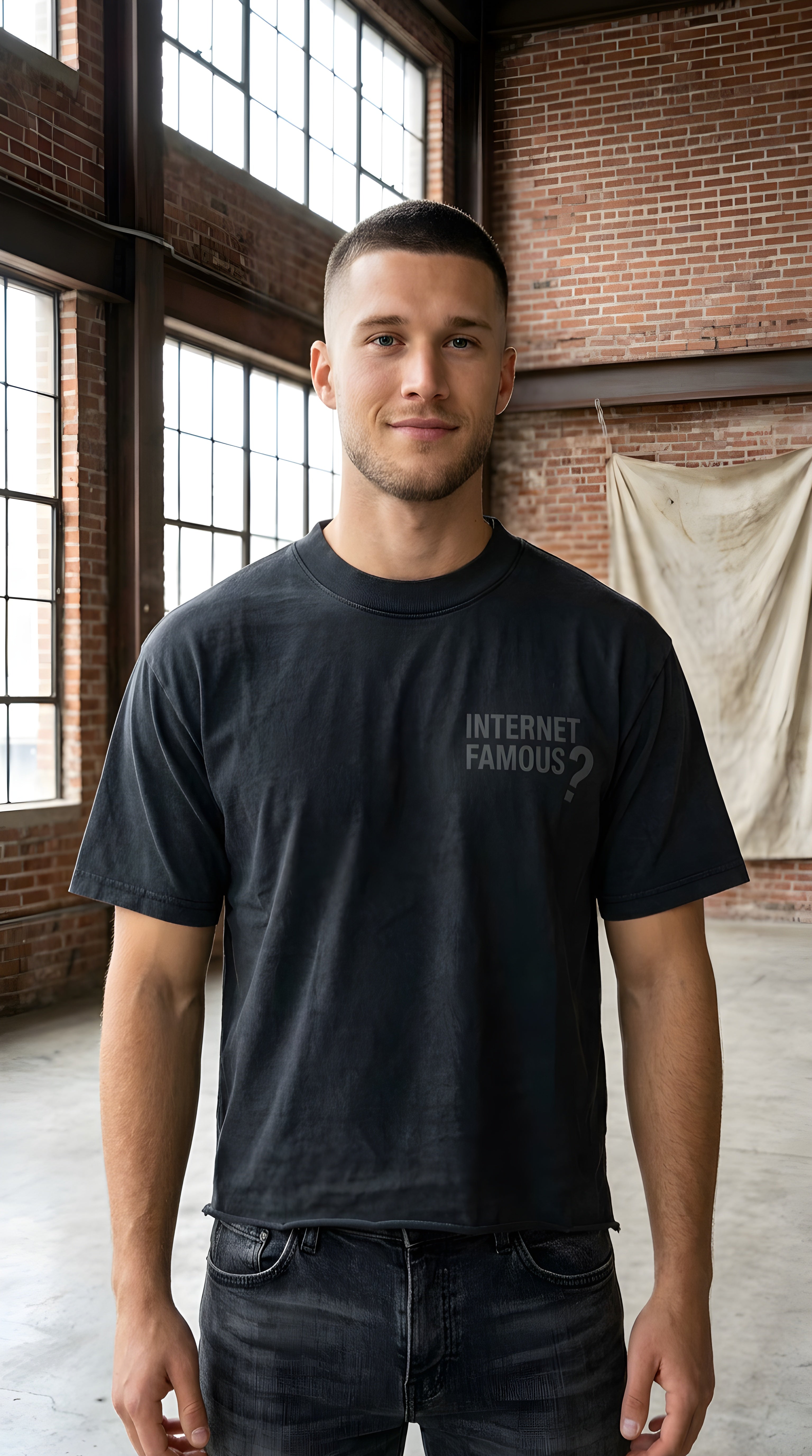 Mens 'INTERNET FAMOUS' Vintage Wash Cotton T-Shirt