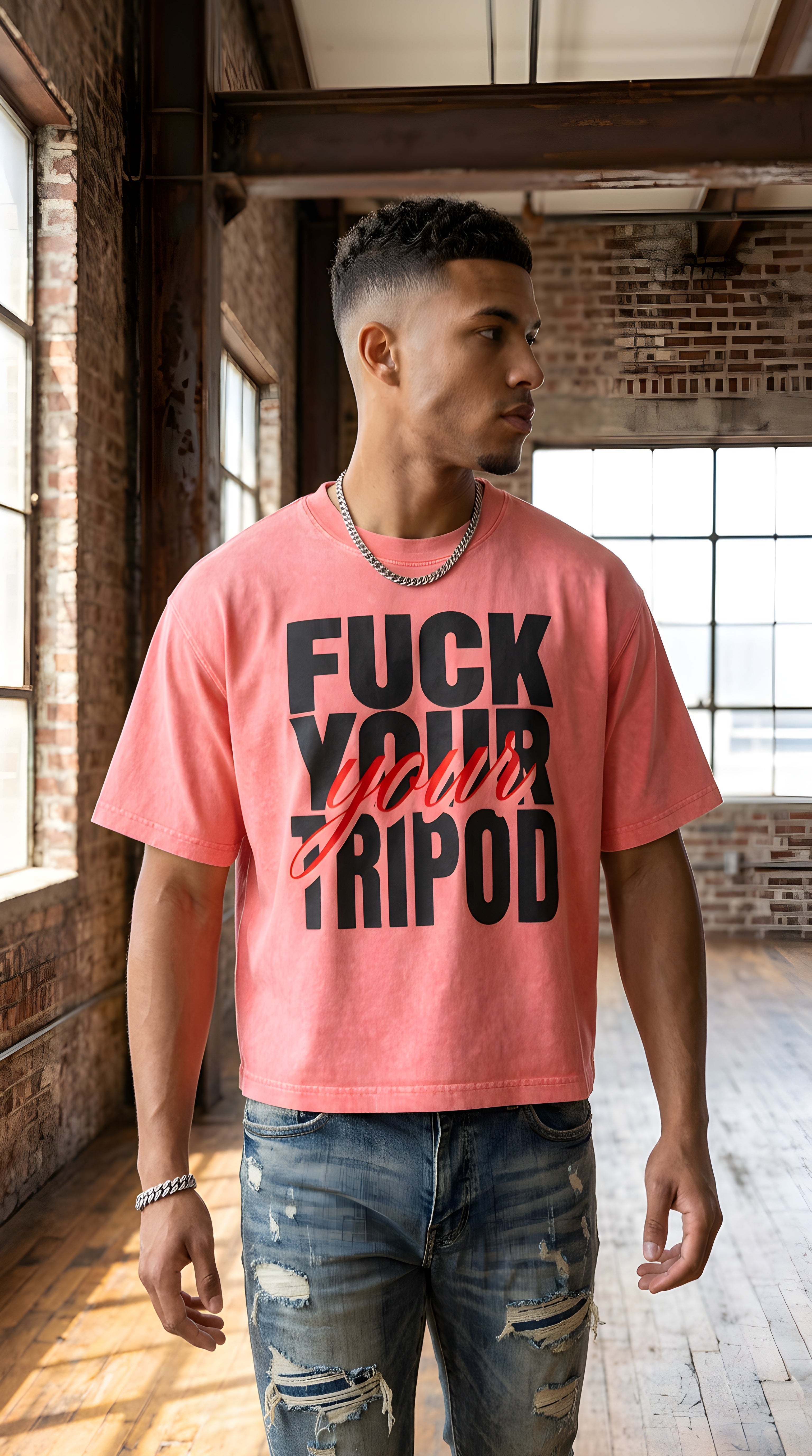 MENS 'FUCK YOUR TRIPOD' Miniral Wash Boxy Cotton T-Shirt