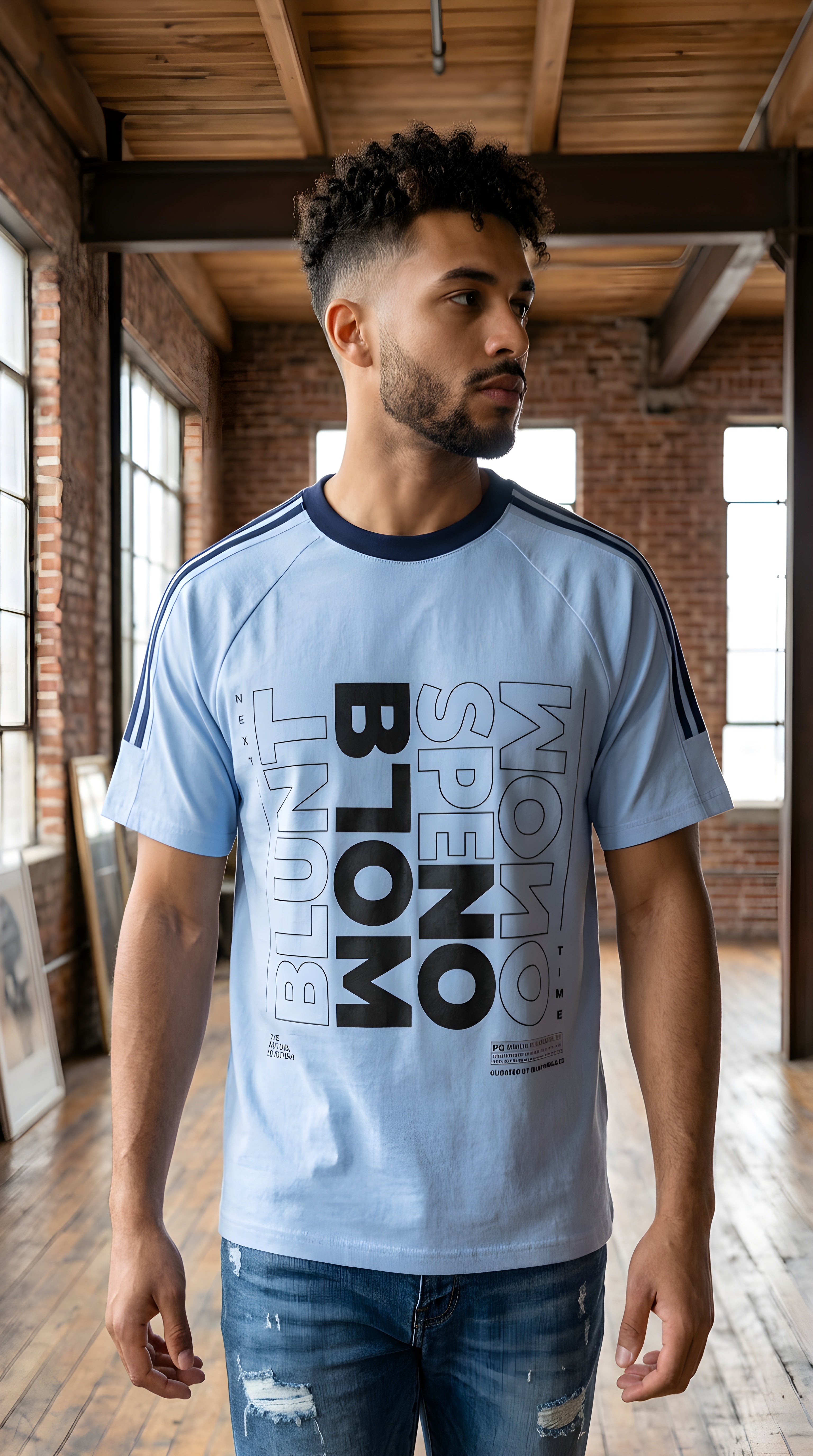 Mens 'BLOOM' Contrast Tape Crewneck Cotton Tee