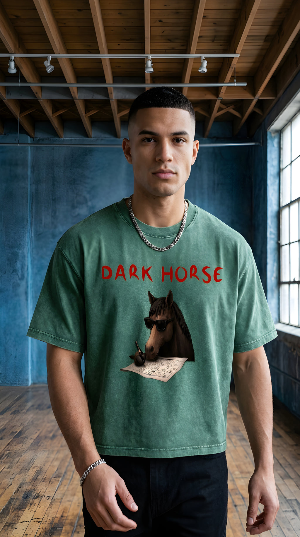Mens 'DARK HORSE" Mineral Wash Boxy Cotton Tee