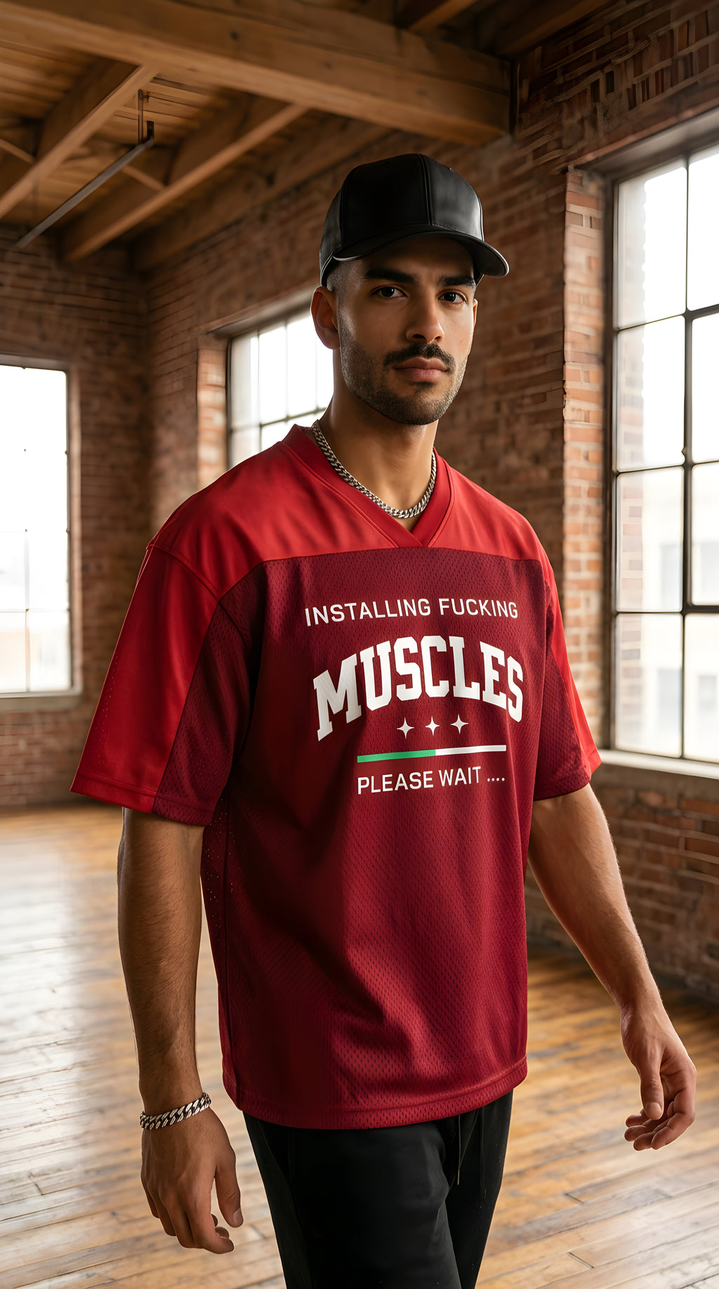 Mens MUSCLES  Oversized Mesh V-Neck Soccer Jersey