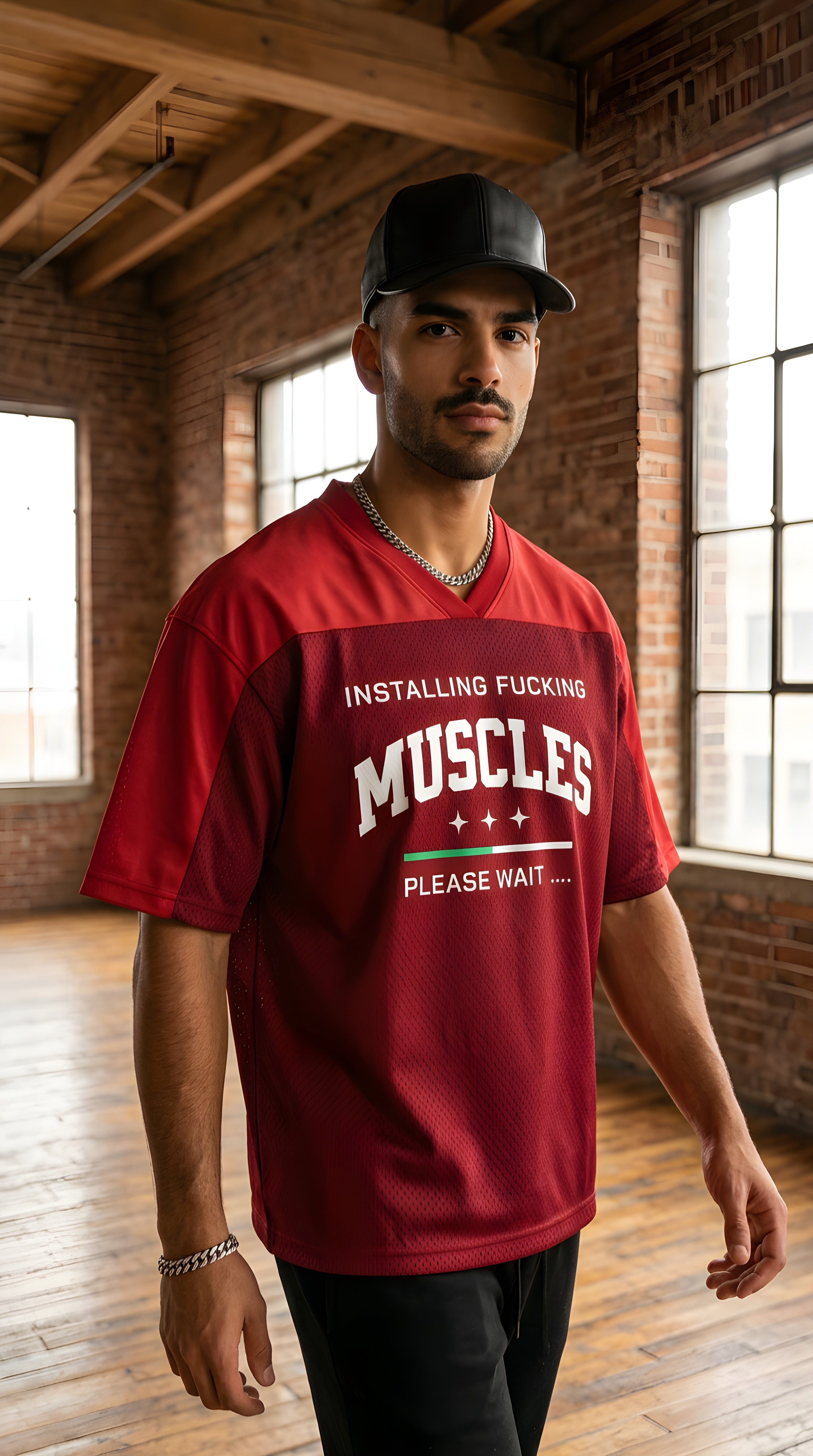Mens MUSCLES  Oversized Mesh V-Neck Soccer Jersey