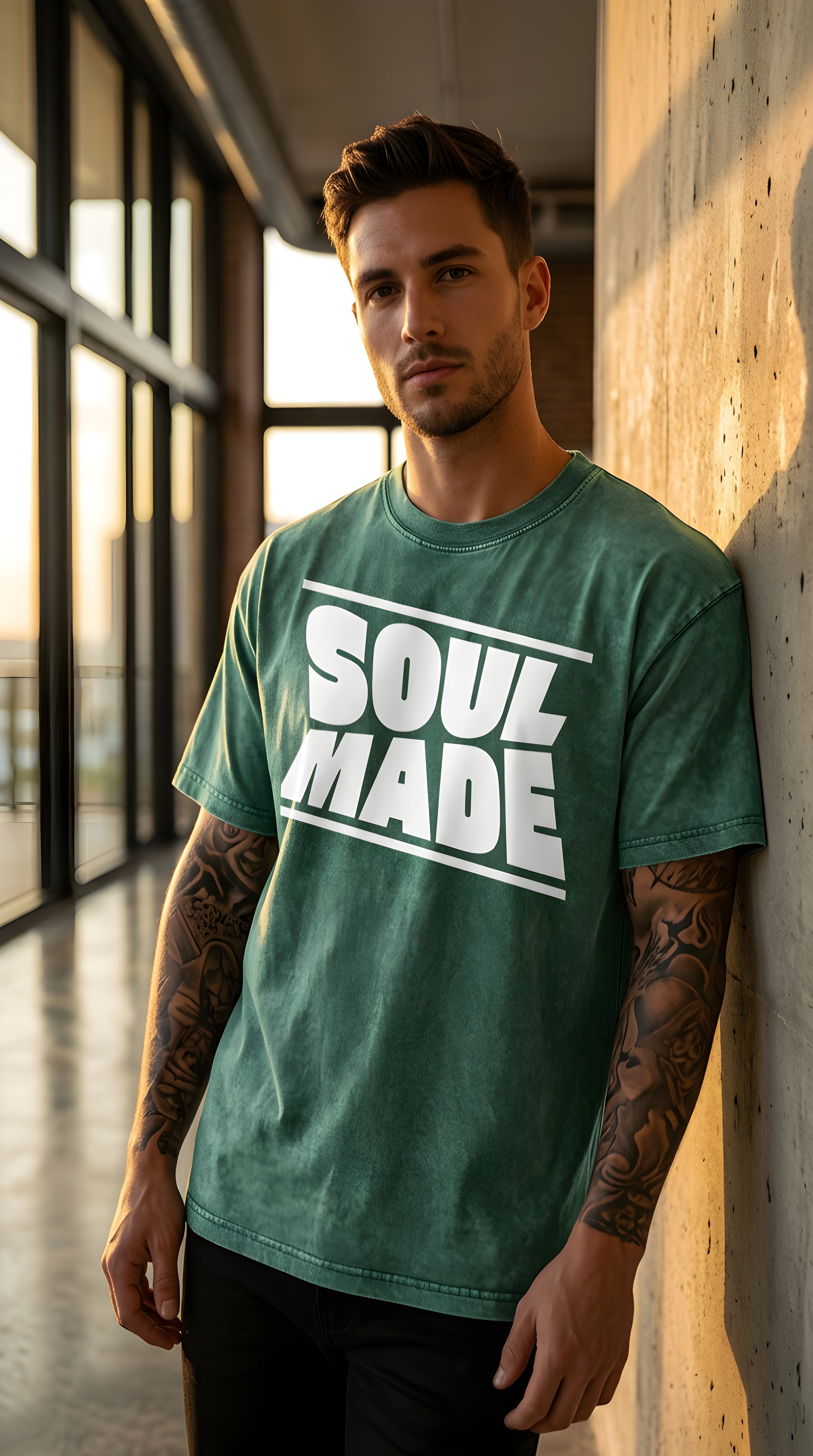 Mens 'SOUL MADE" Mineral Wash Boxy Cotton Tee
