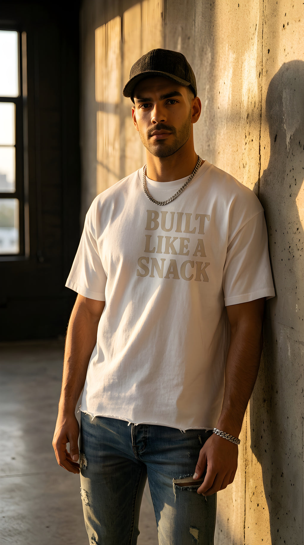 Mens 'LIKE A SNACK' Vintage Wash Boxy Distressed Hem Tee