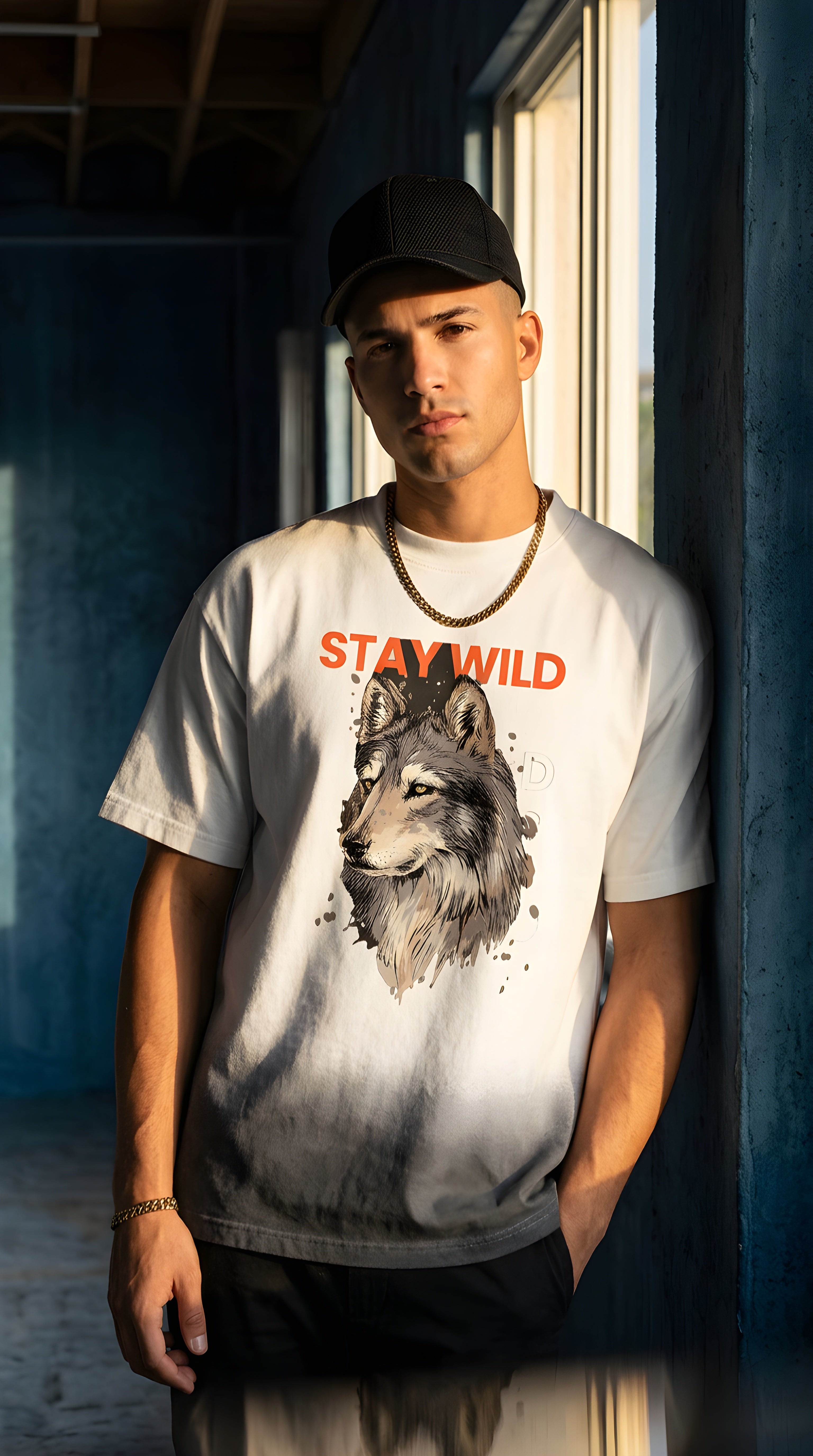 Mens 'STAY WILD" Sunfade Vintage Washed Tee