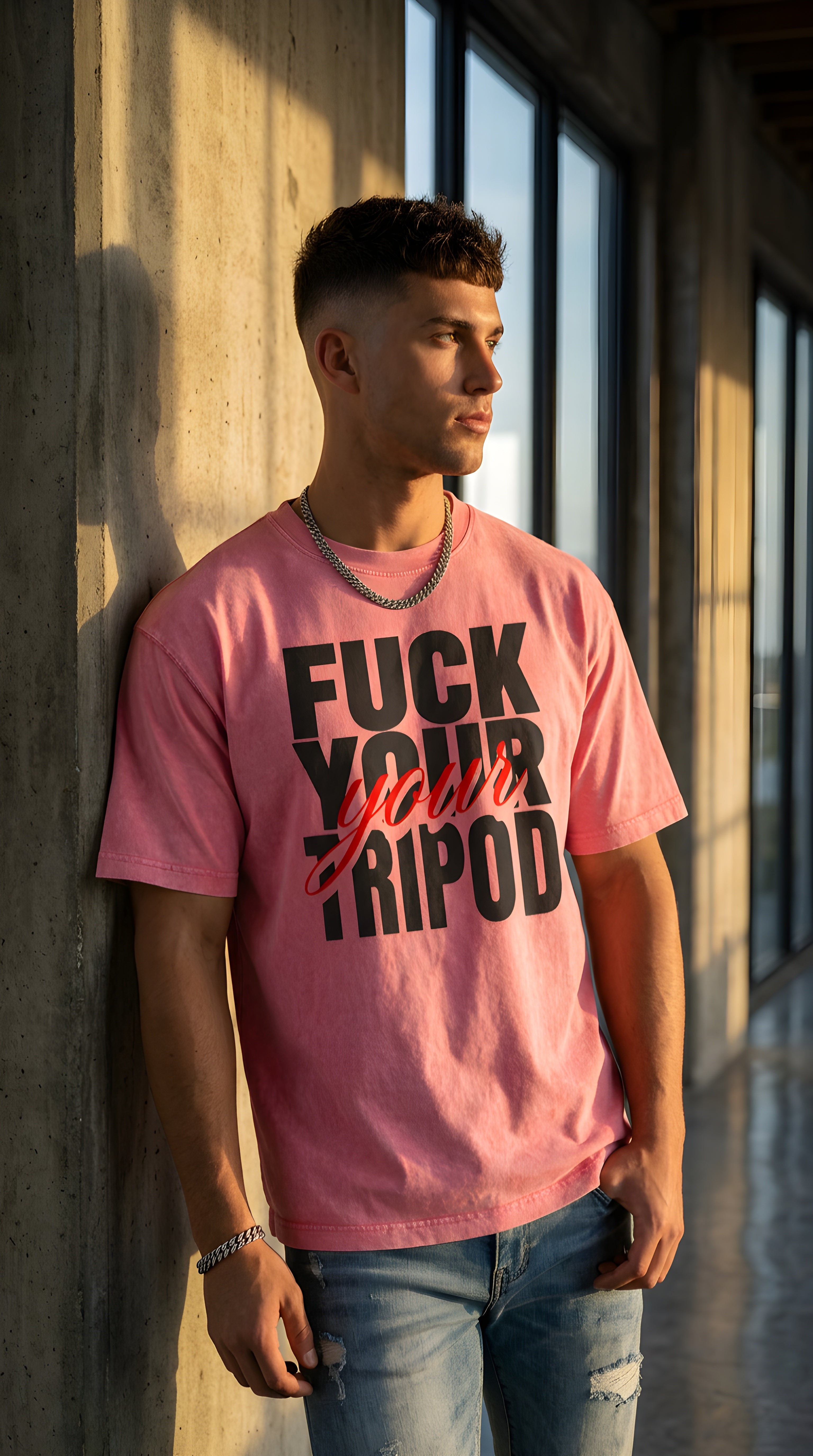 MENS 'FUCK YOUR TRIPOD' Miniral Wash Boxy Cotton T-Shirt