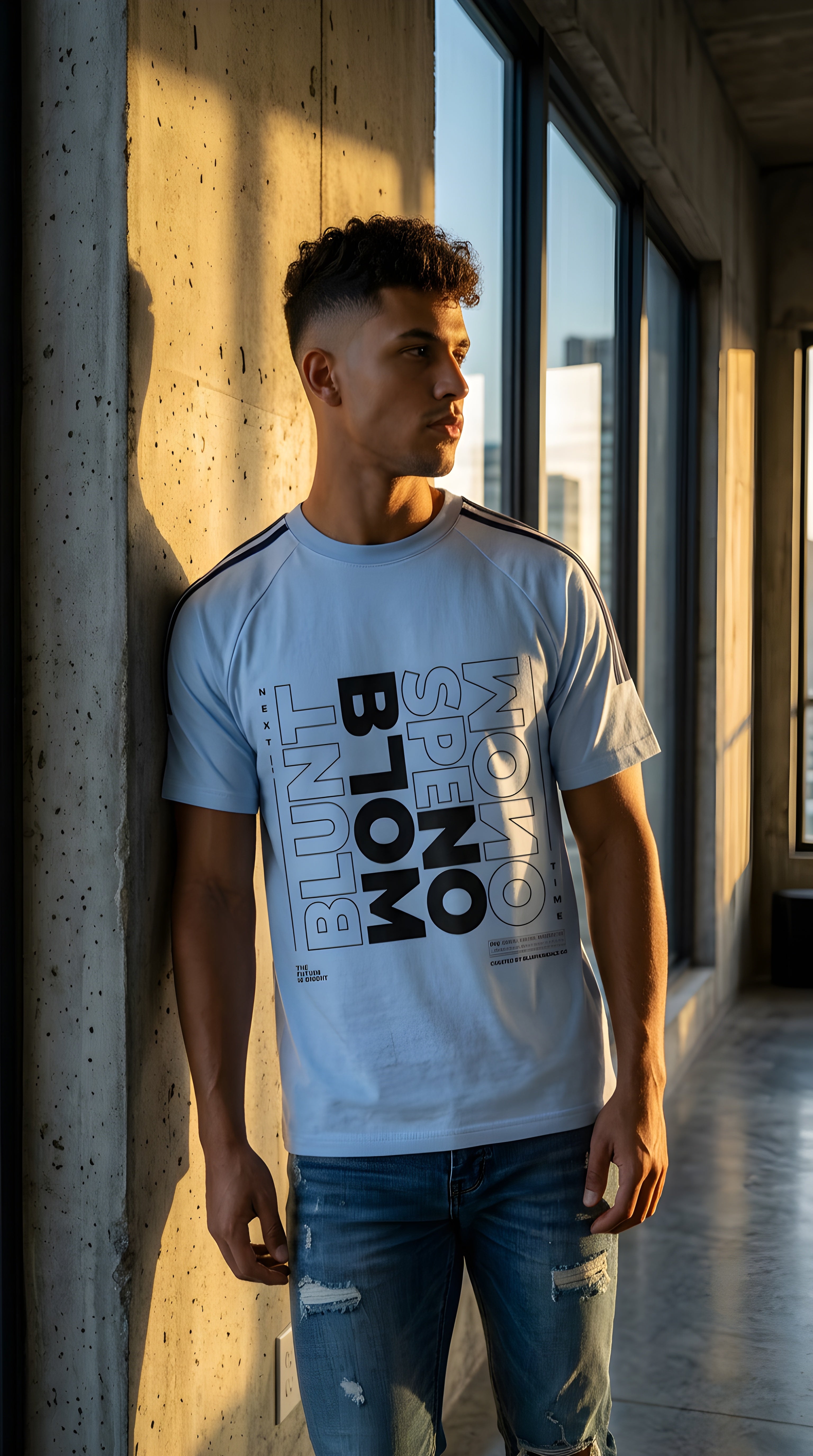 Mens 'BLOOM' Contrast Tape Crewneck Cotton Tee
