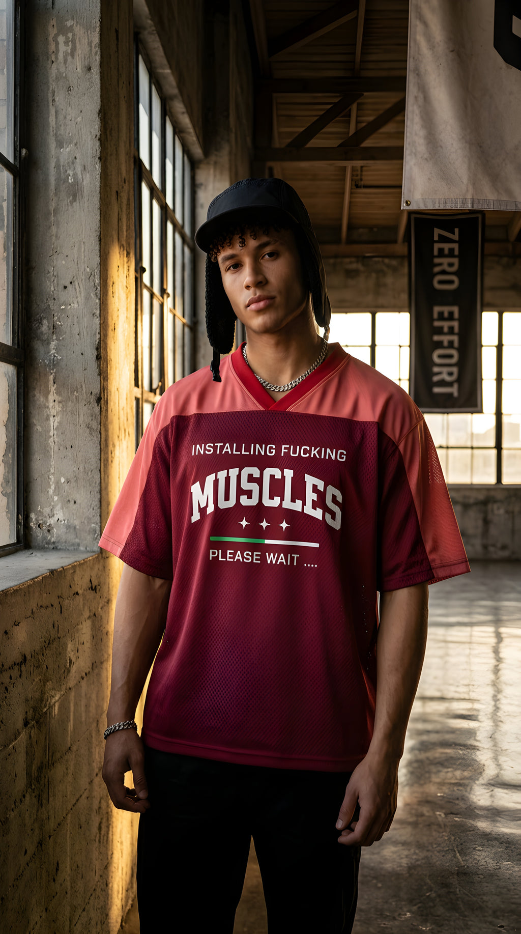 Mens MUSCLES  Oversized Mesh V-Neck Soccer Jersey