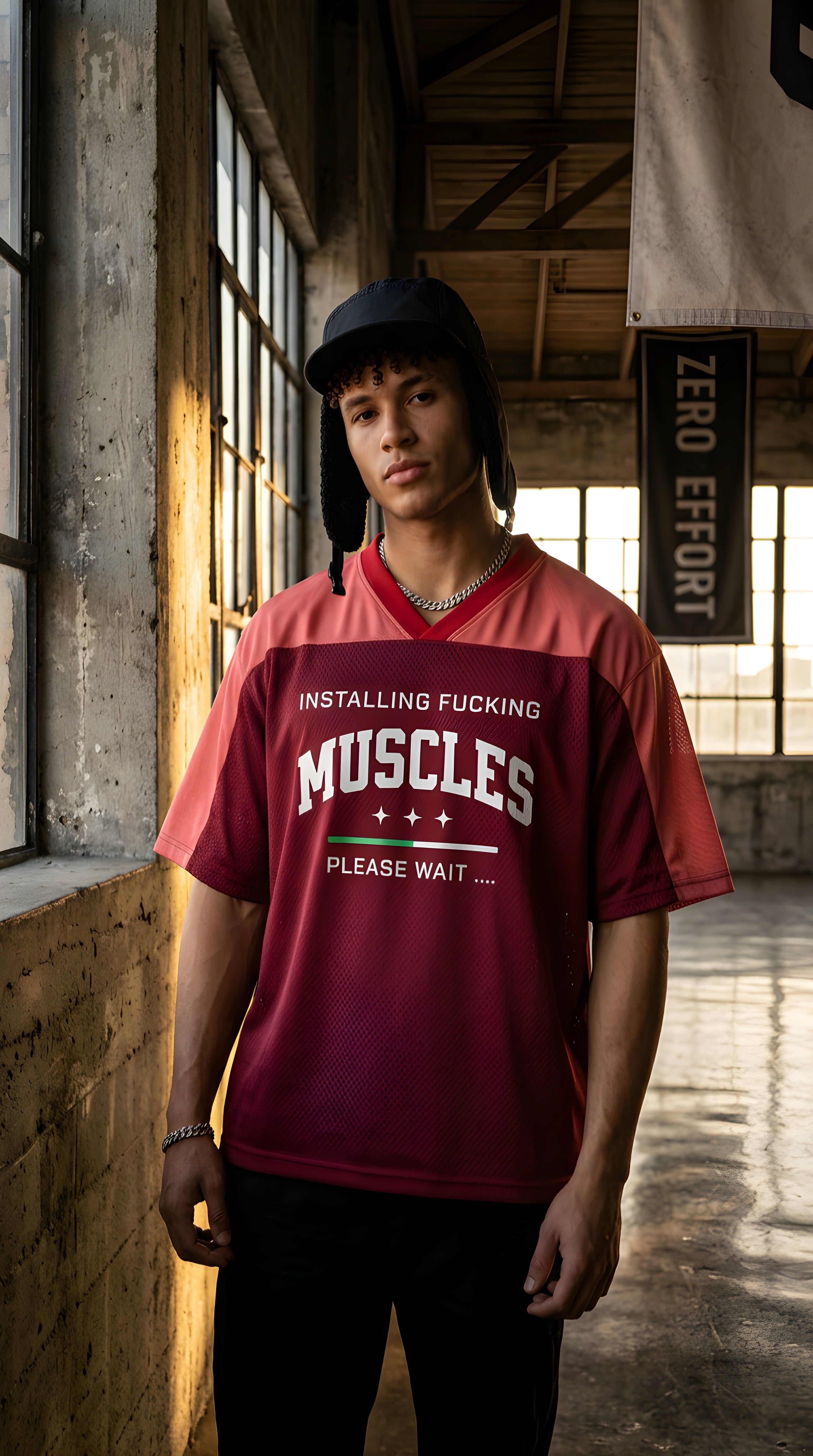 Mens MUSCLES  Oversized Mesh V-Neck Soccer Jersey