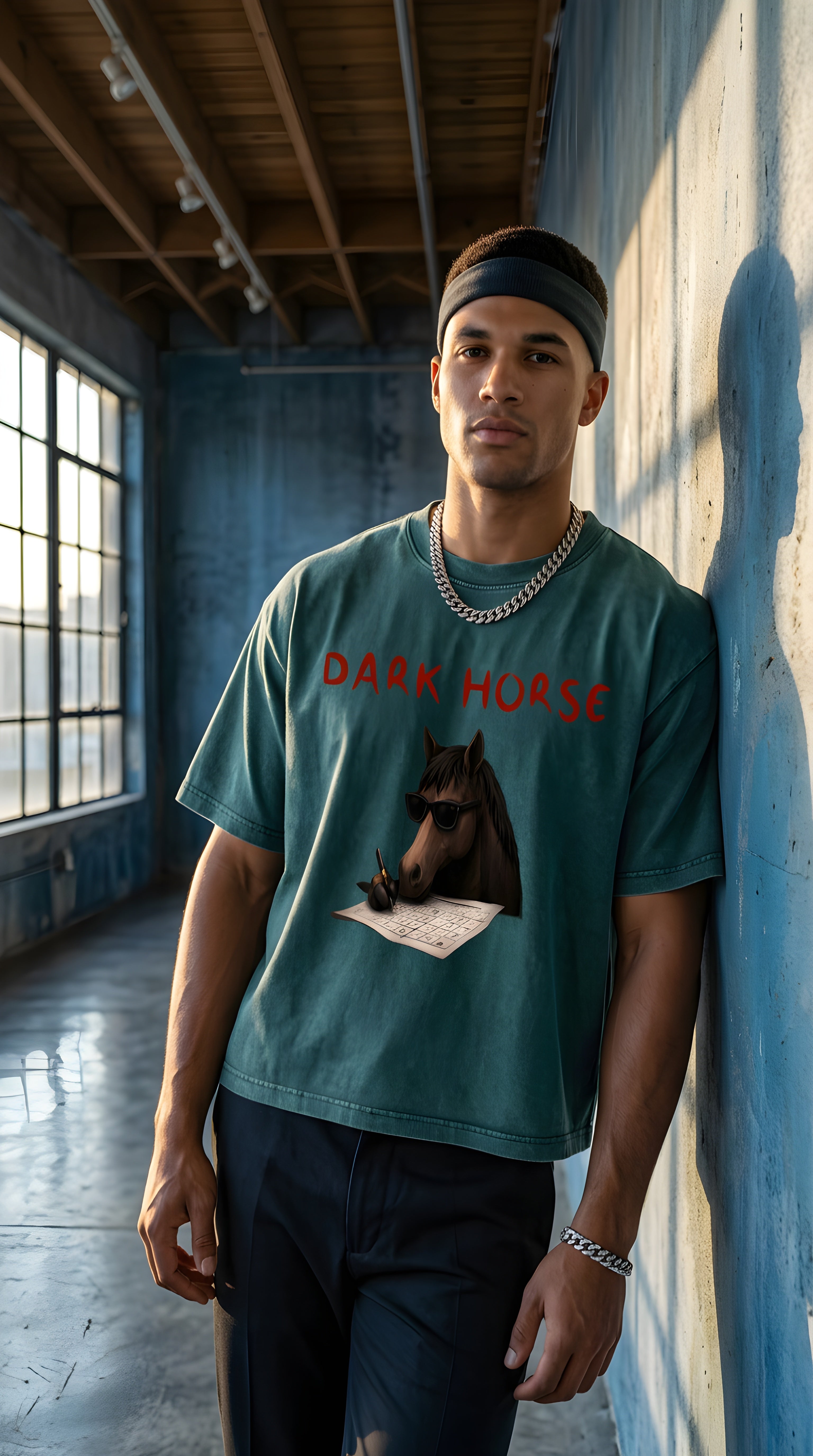 Mens 'DARK HORSE" Mineral Wash Boxy Cotton Tee