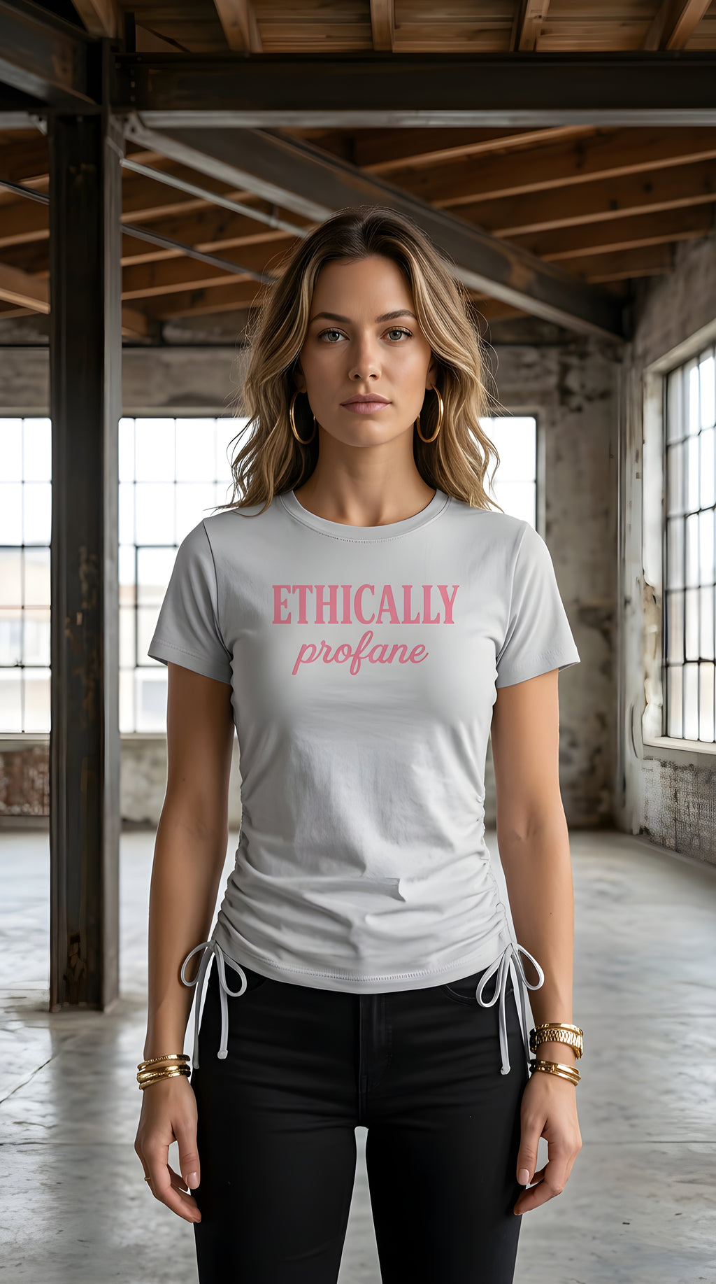 Womens 'ETHICALLY PROFANE' Essential Drawstring Tee