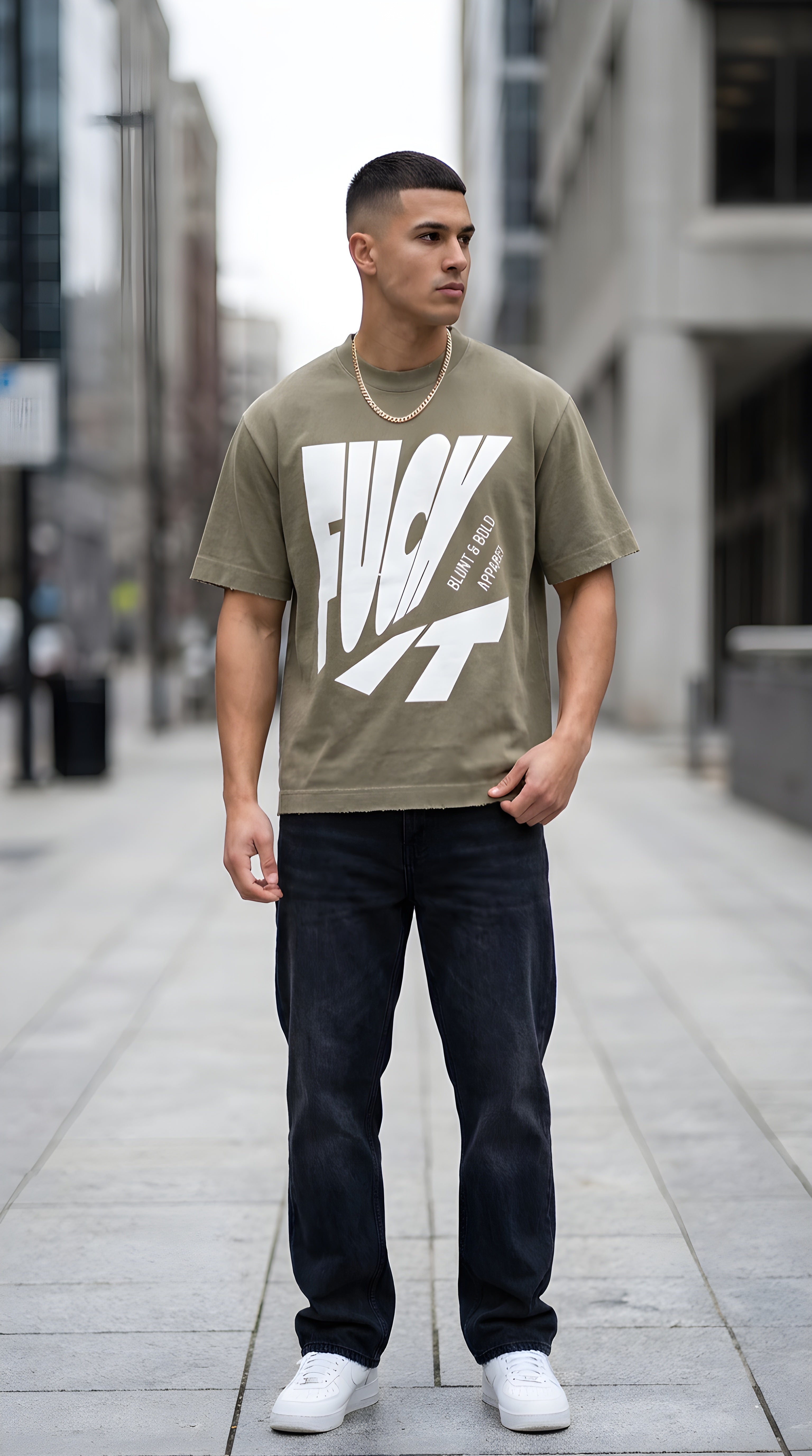 Mens 'FUCK IT' Heavyweight Vintage Washed Frayed Tee