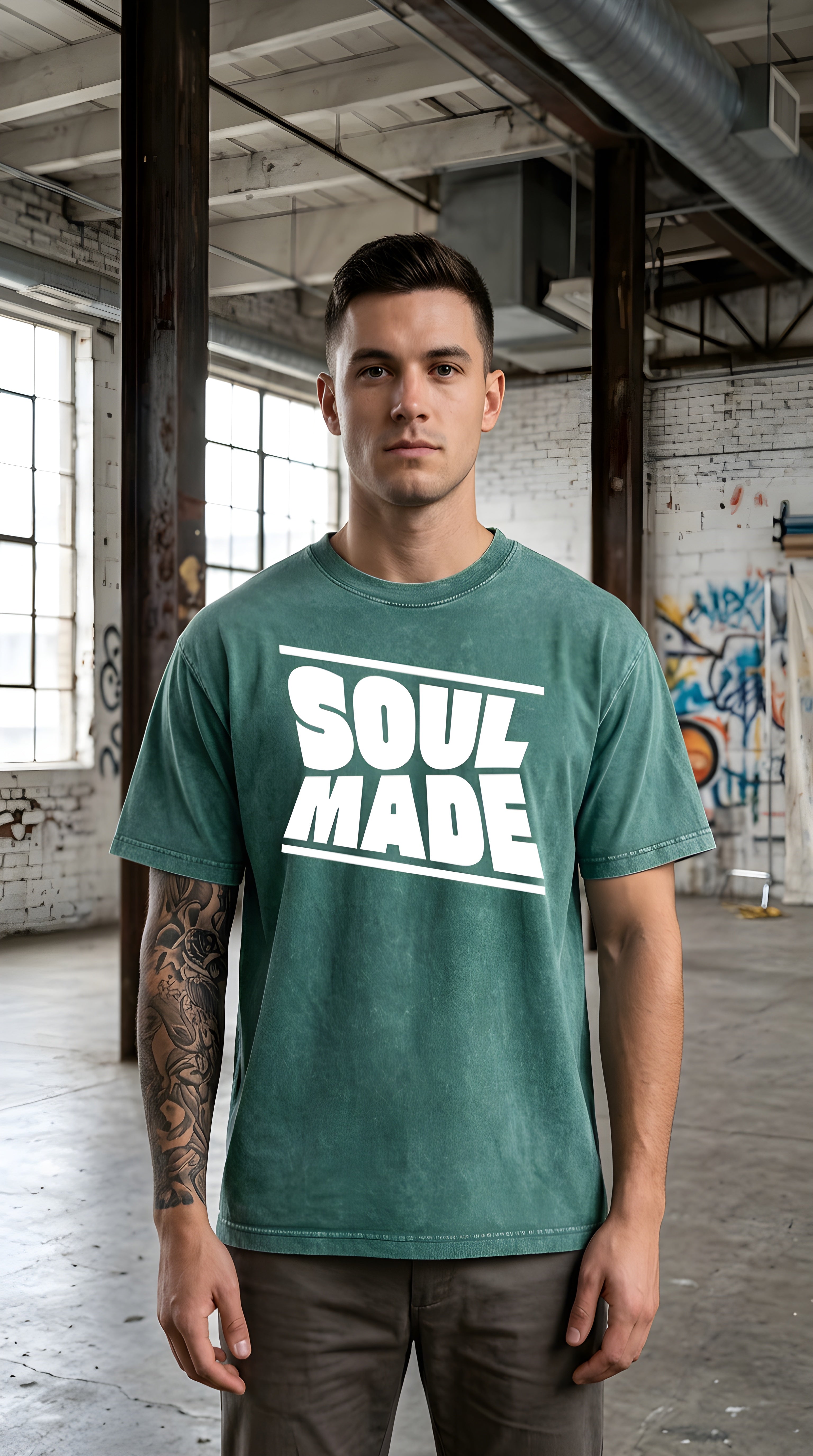 Mens 'SOUL MADE" Mineral Wash Boxy Cotton Tee
