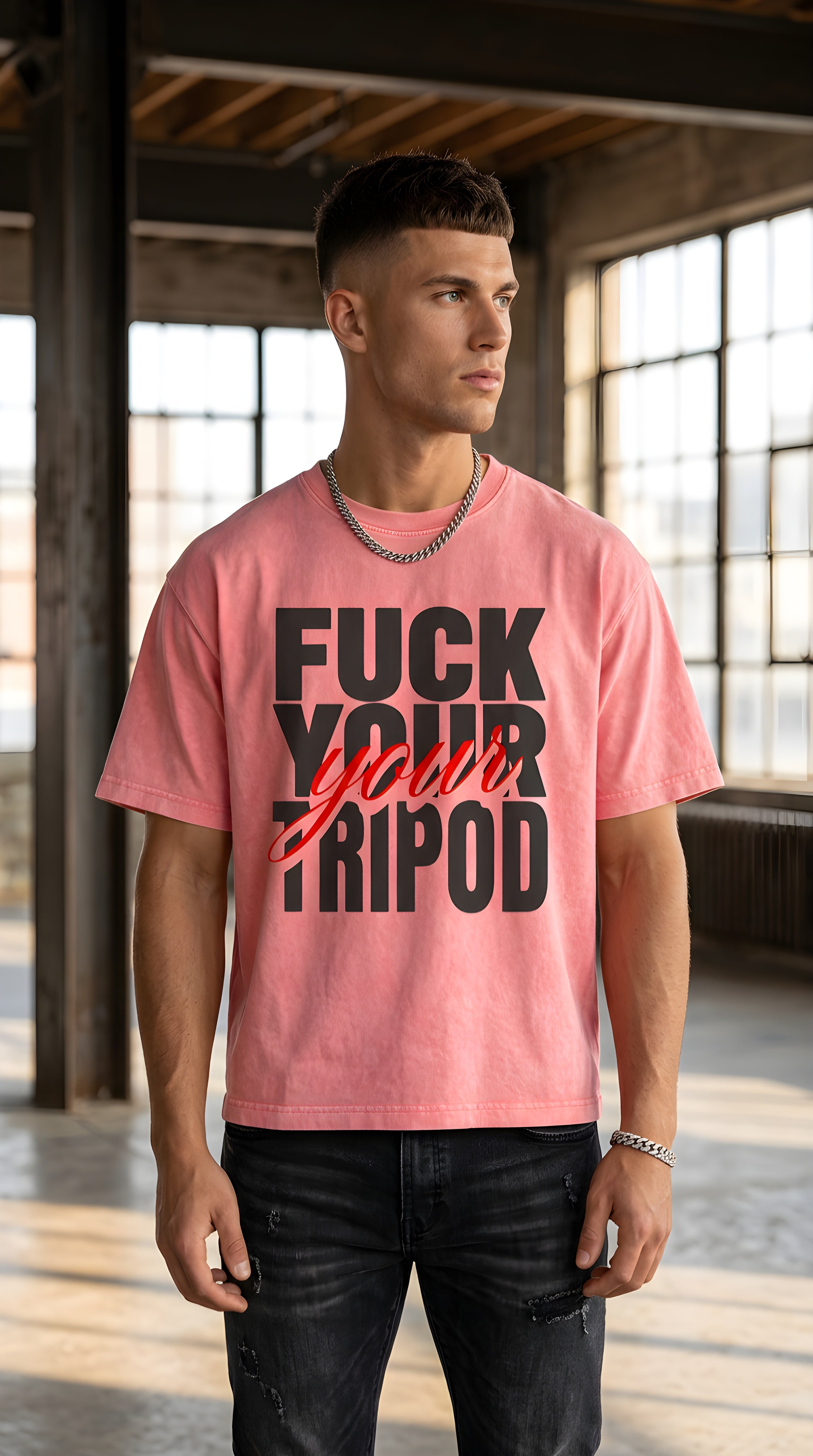 MENS 'FUCK YOUR TRIPOD' Miniral Wash Boxy Cotton T-Shirt