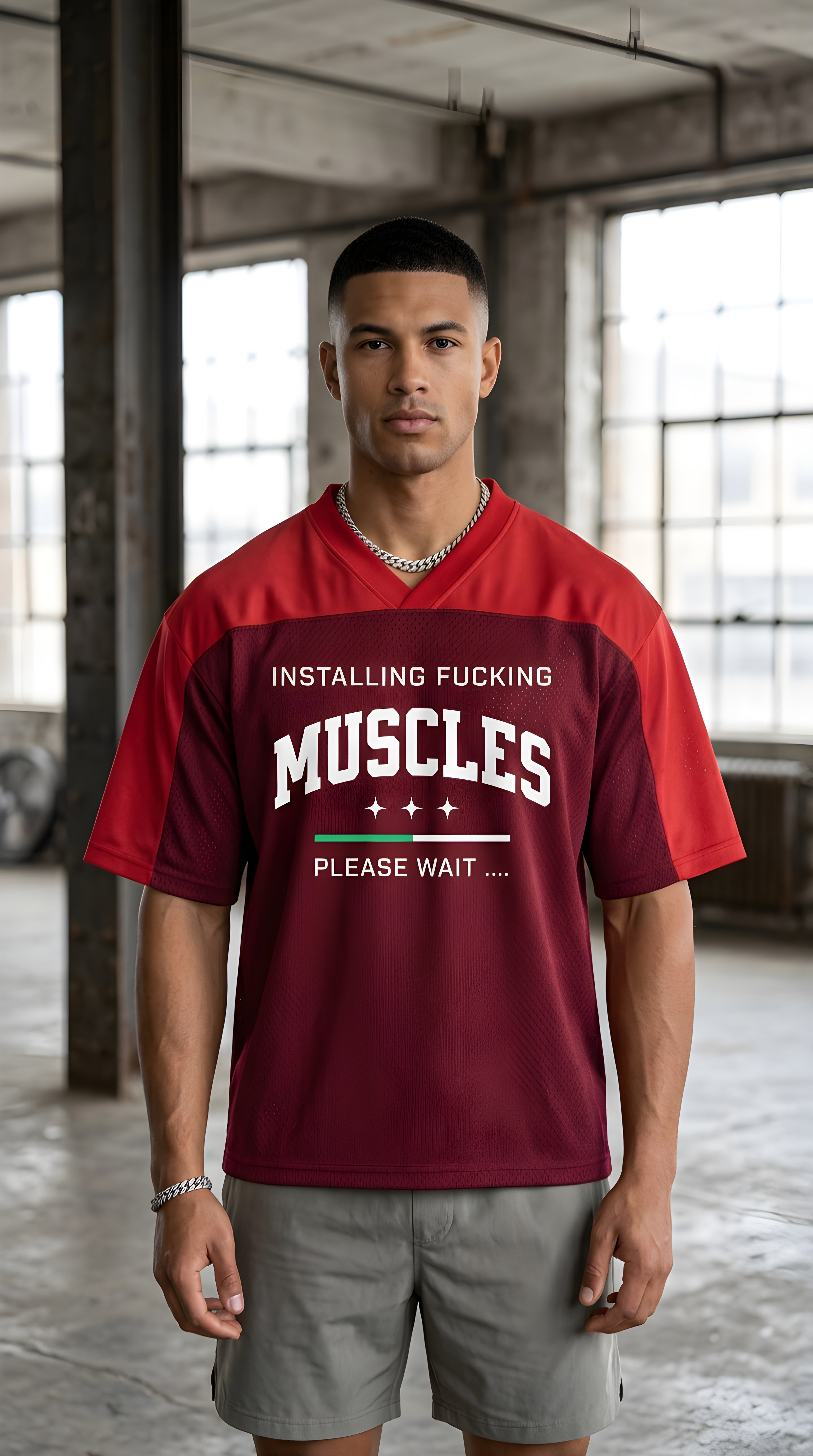 Mens MUSCLES  Oversized Mesh V-Neck Soccer Jersey